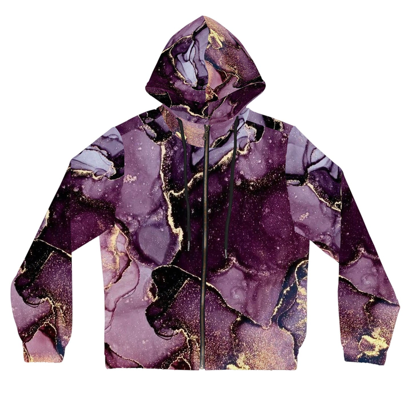 Purple Marble Zip Hoodie — Gold Vein Abstract All-Over Print©
