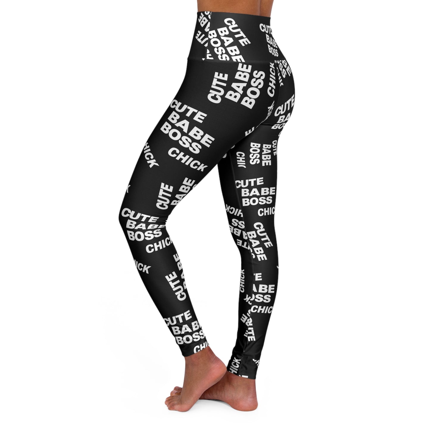 Cute Babe Boss High-Waisted Yoga Leggings — All-Over Text Print©