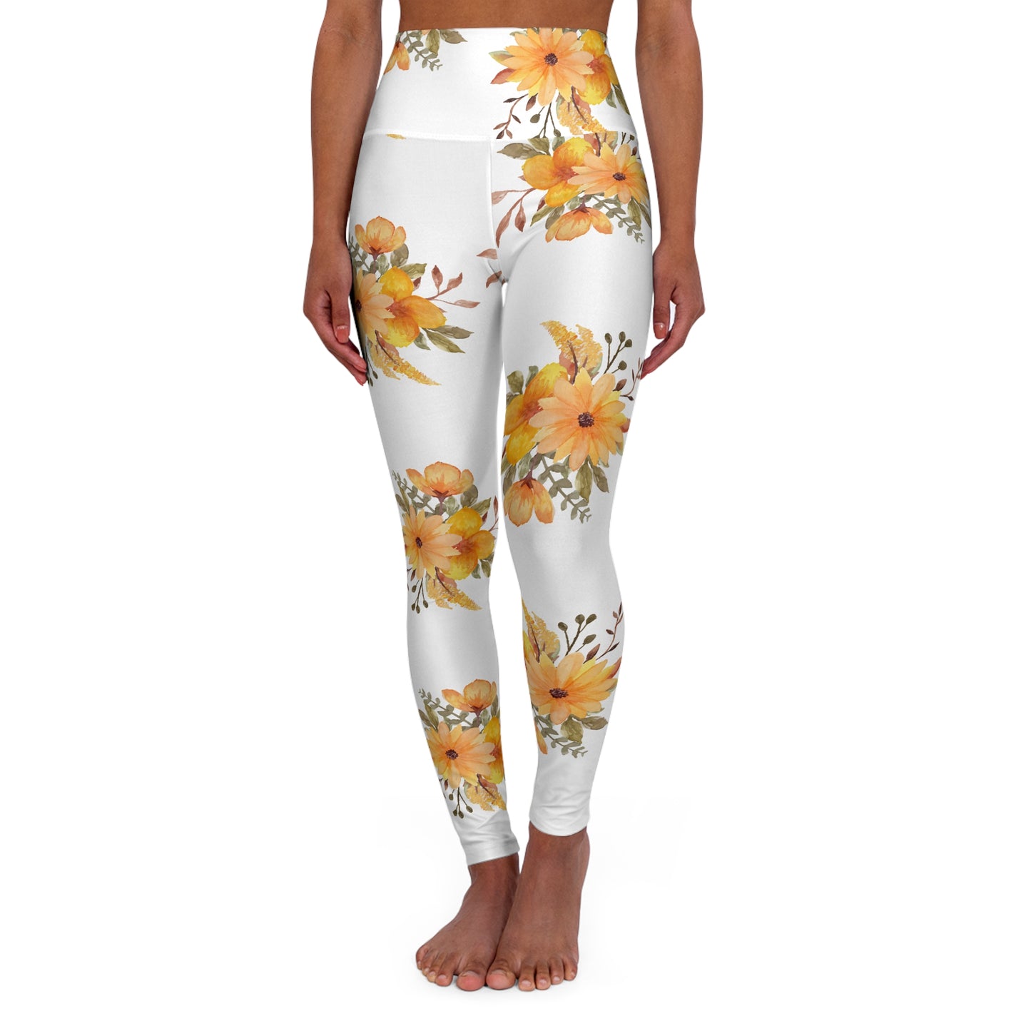 High Waist- Leggings — Golden Sunflower High-Waist Floral Leggings©