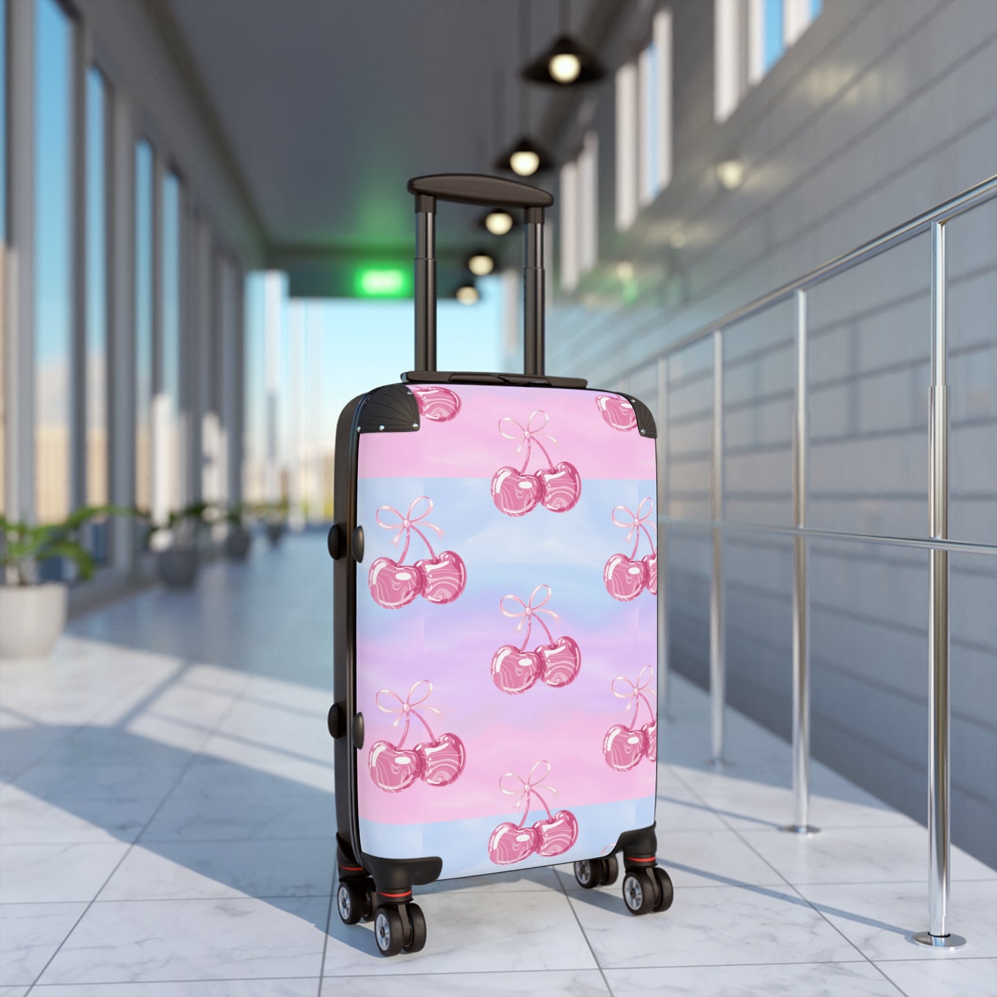 Cherry Pattern Suitcase— Pastel Pink & Lavender Travel Luggage©