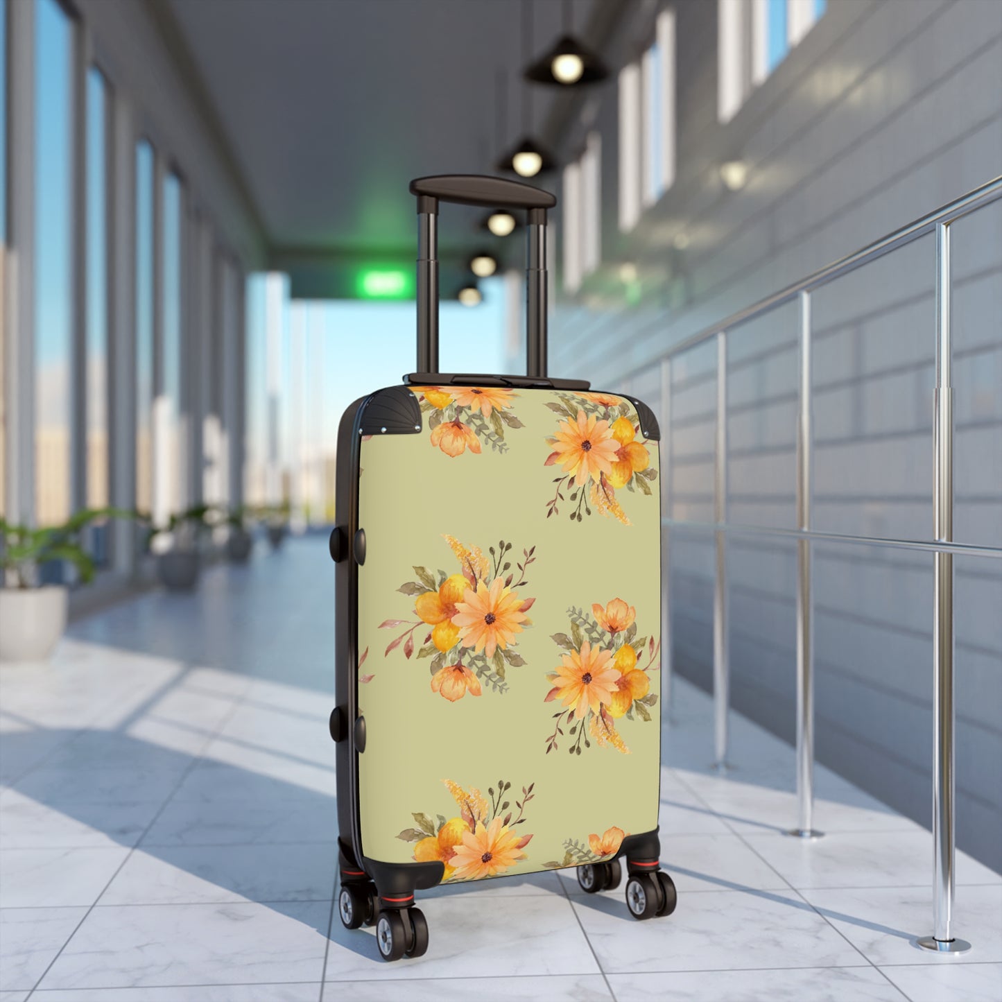 Floral Sunburst Carry-On Suitcase — Yellow Watercolour Flower Travel Luggage©