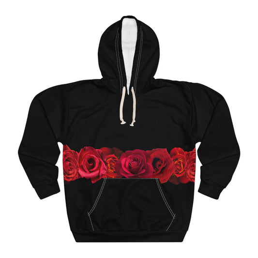 Black Rose Band Hoodie – Floral Red Rose Stripe Pullover©