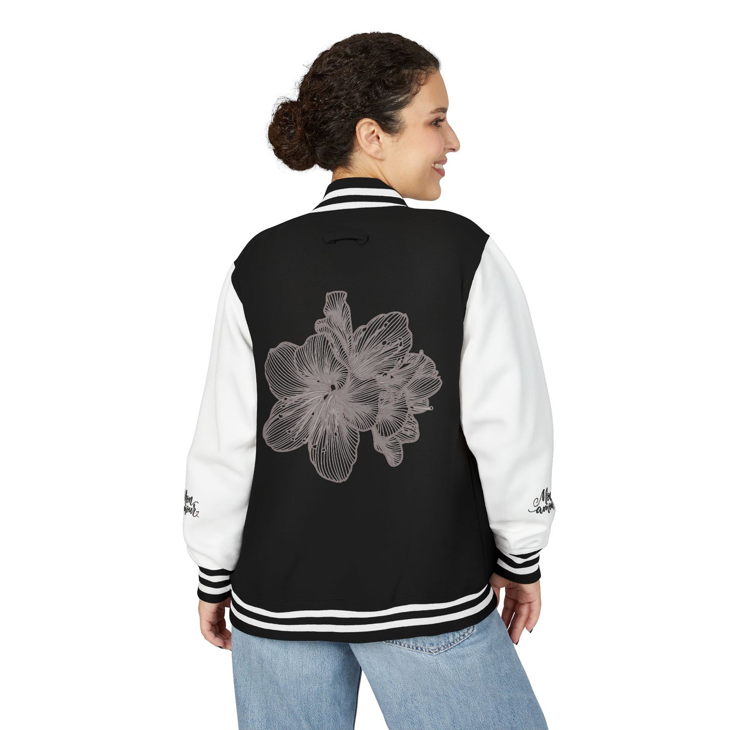 Letterman Jacket — Minimal Floral Patch Varsity Jacket©