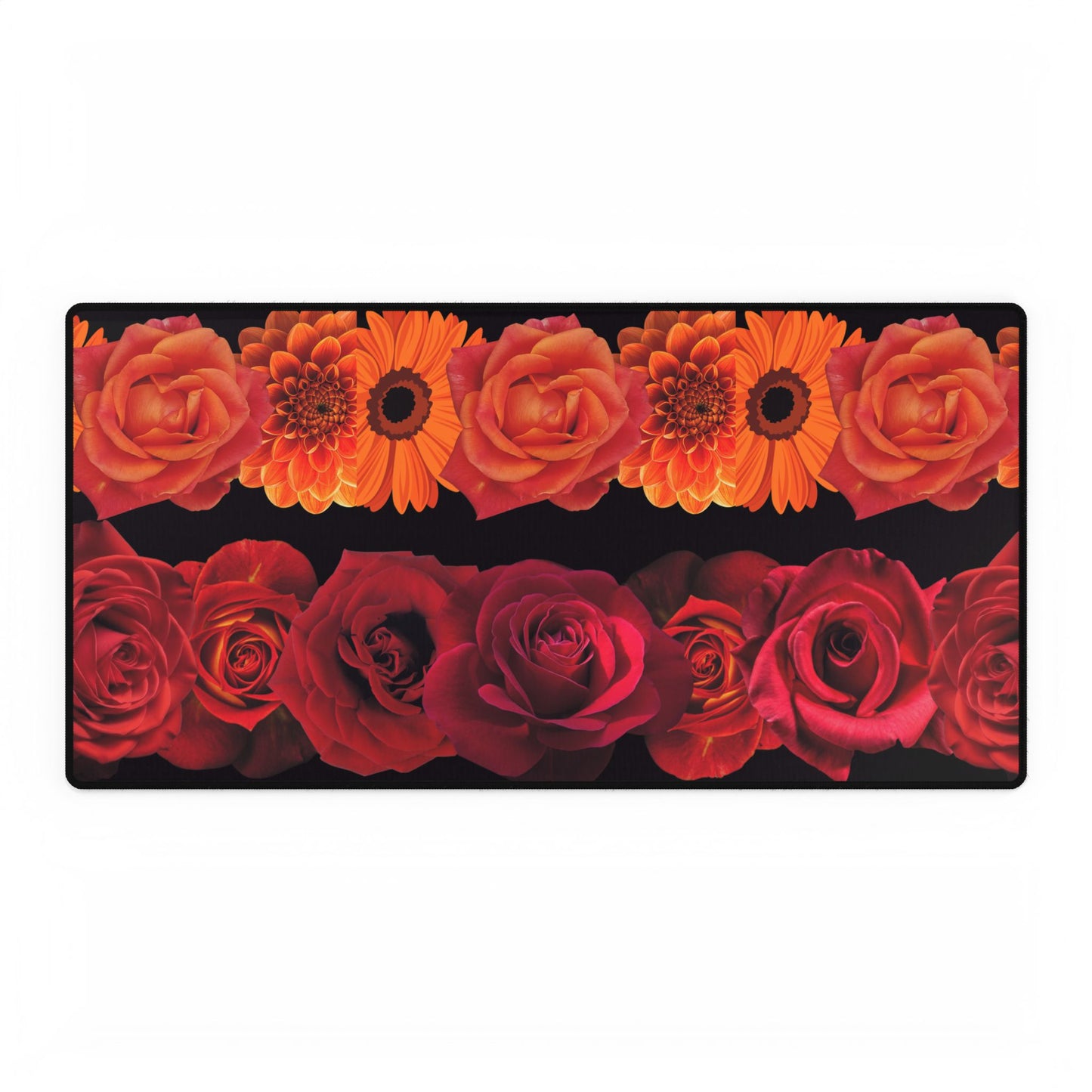 Floral Rows Desk Mat — Red & Orange Rose and Gerbera Mousepad