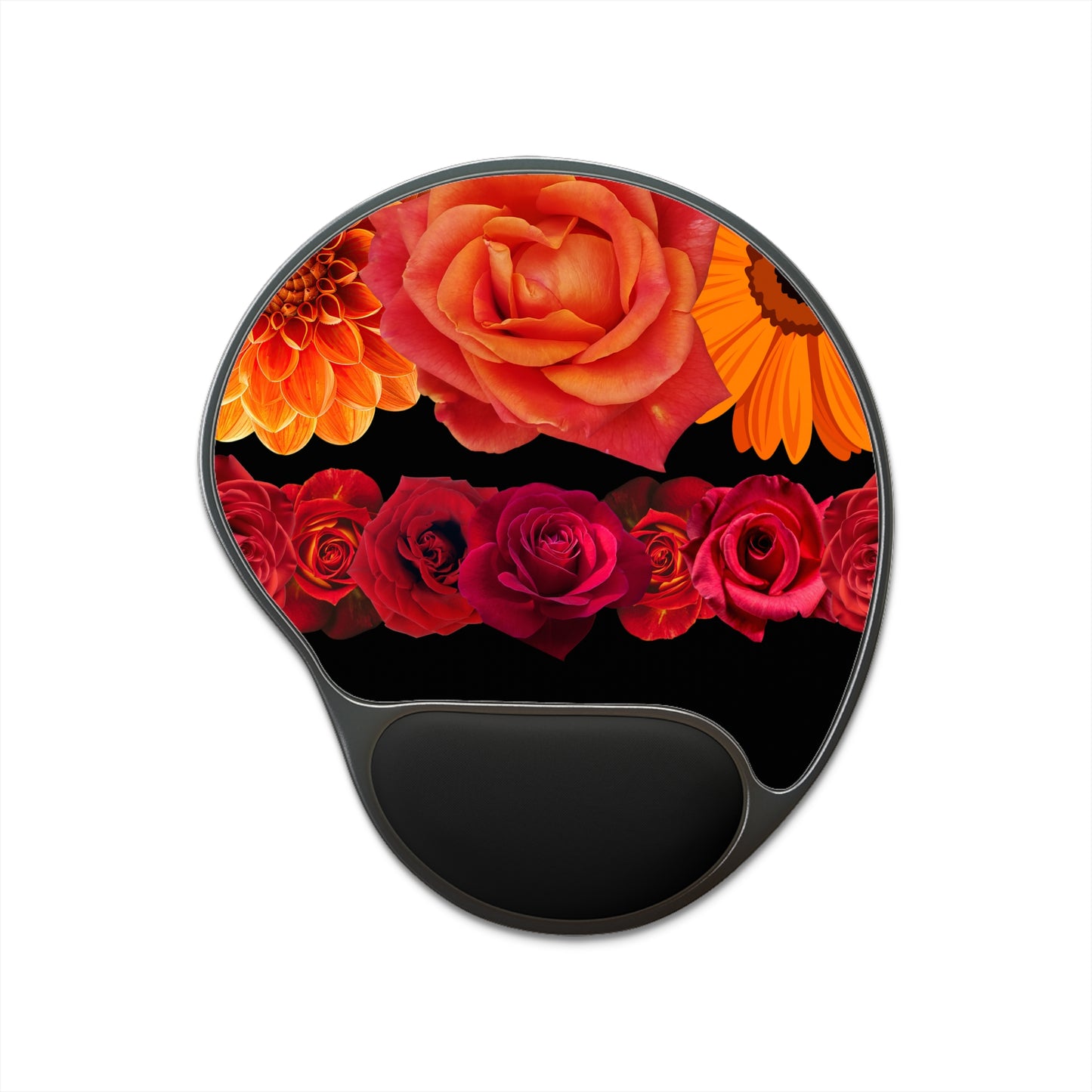 Floral Rose & Marigold Ergonomic Mouse Pad with Wrist Rest