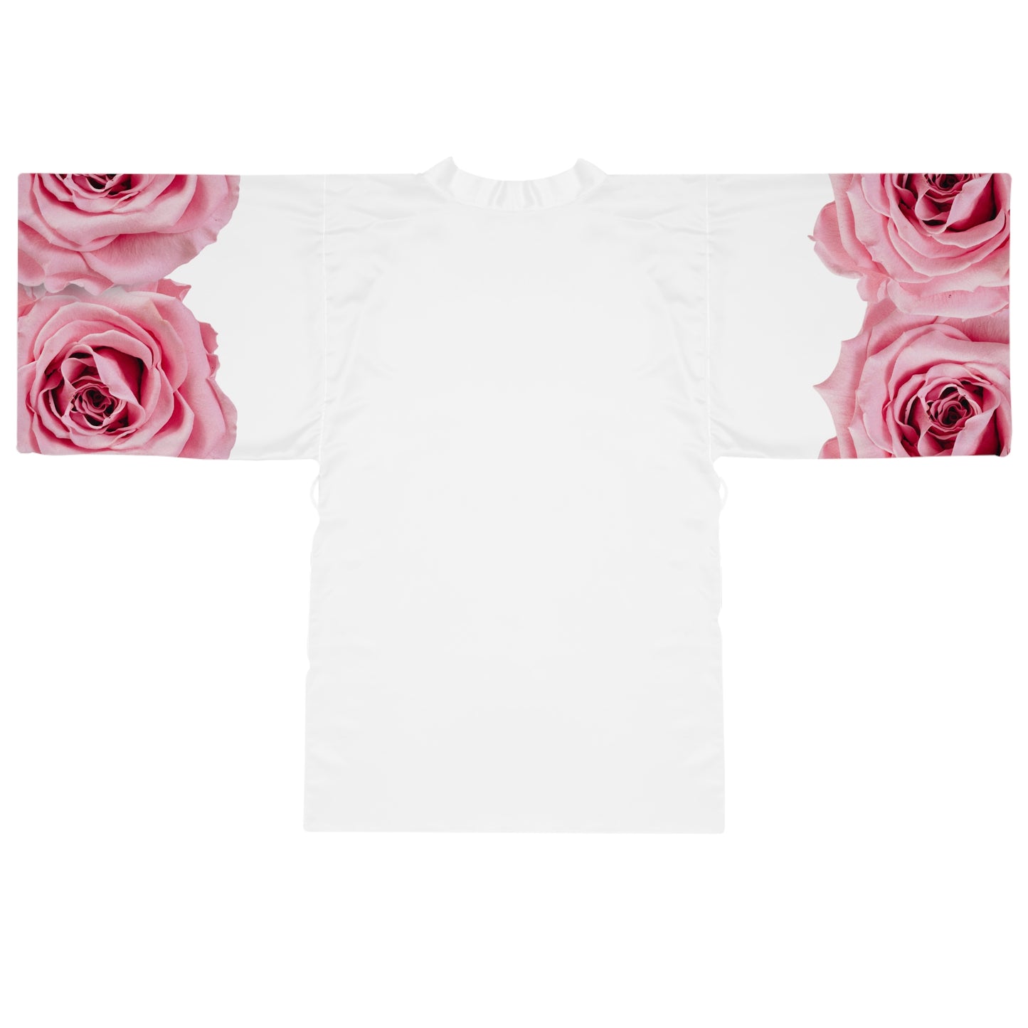 Pink Rose Kimono Robe — Floral Long Sleeve Lounge Wrap©