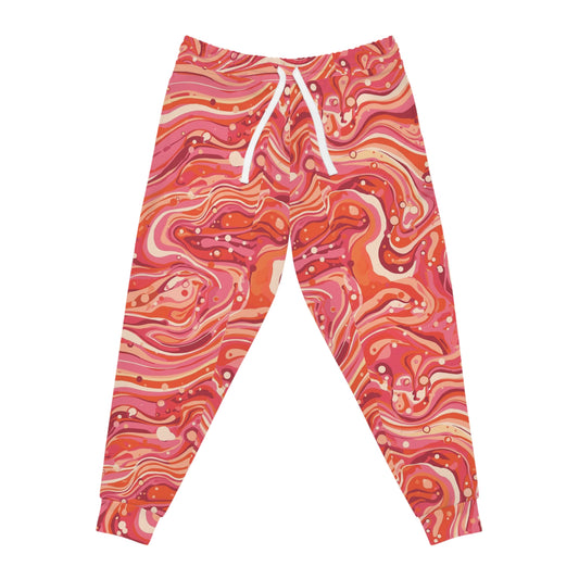 Pink Marble Athletic Joggers — Retro Swirl All-Over Print Sweatpants©