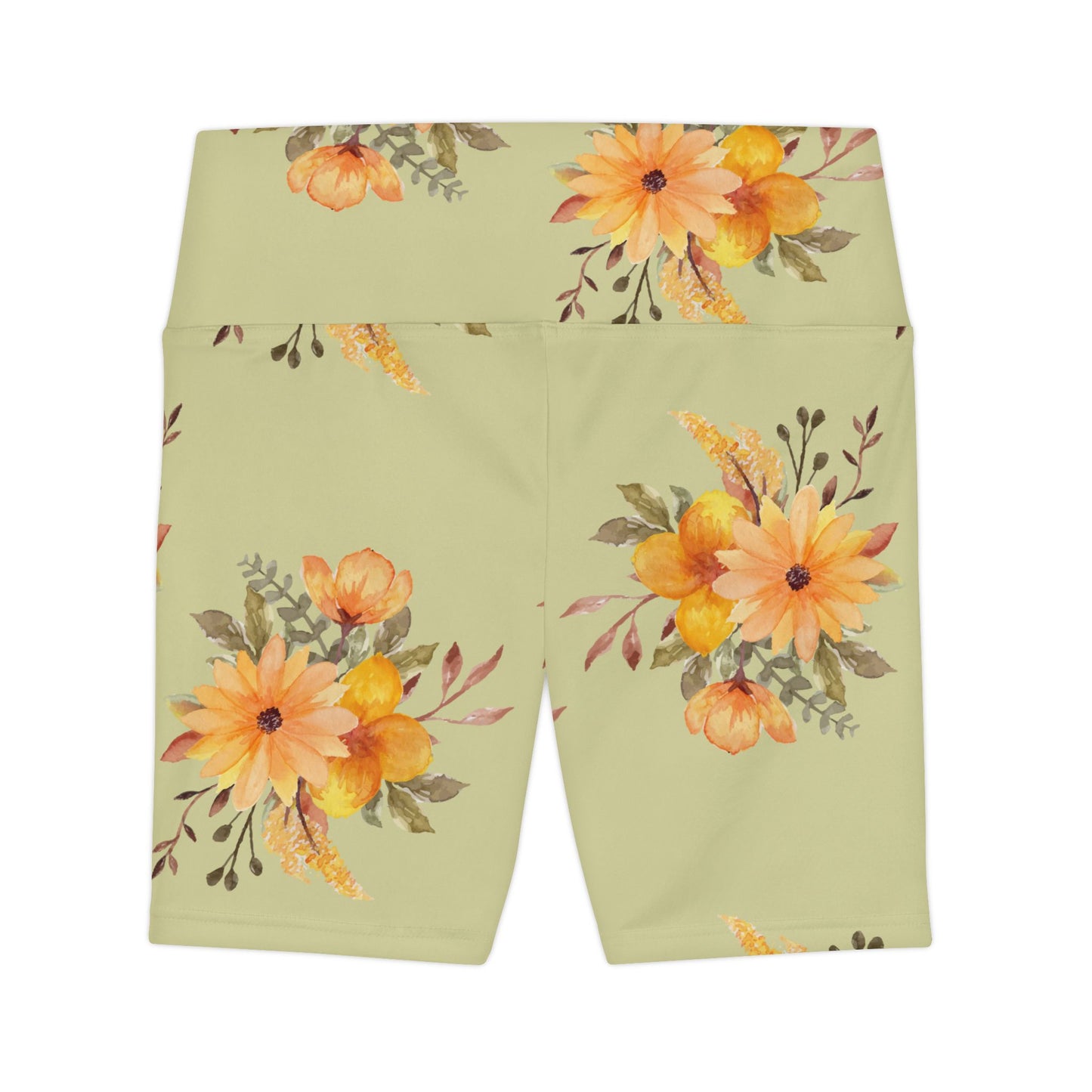 Sage Green Sunflower Workout Shorts — Women's Athletic Running & Gym Shorts©