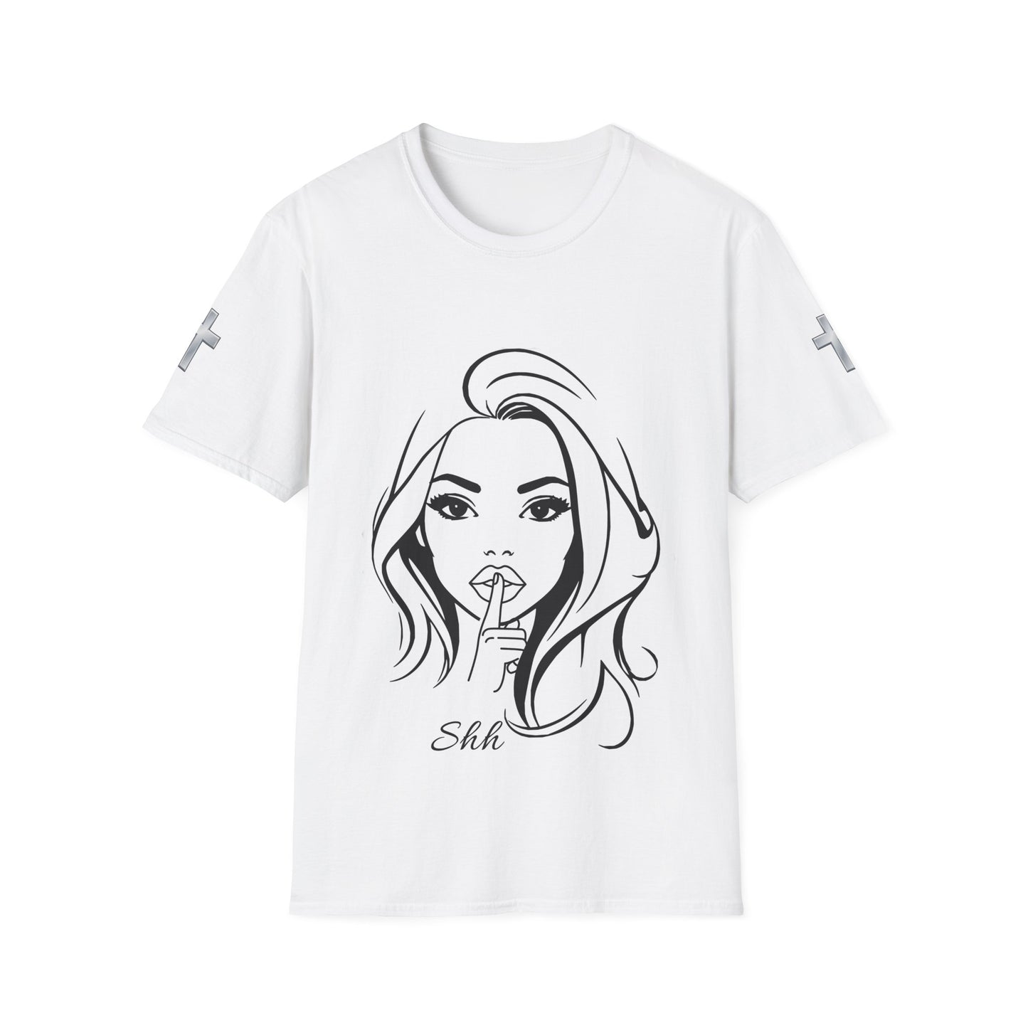 Shh! Lip-Bite Girl Graphic T-Shirt — Minimal Chic Illustration Tee©
