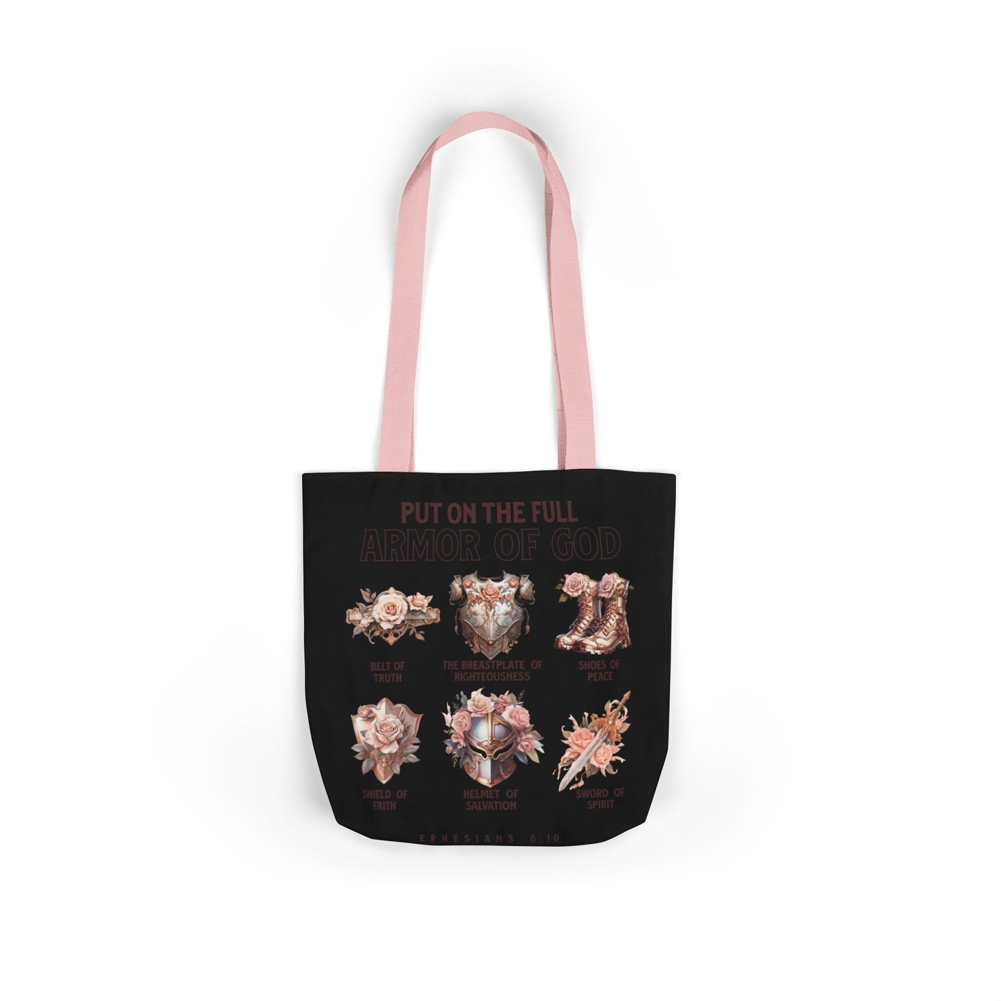 Floral Icons Canvas Tote — "Put On The Full Armour of God" with psalm 91 prayer on the Back.