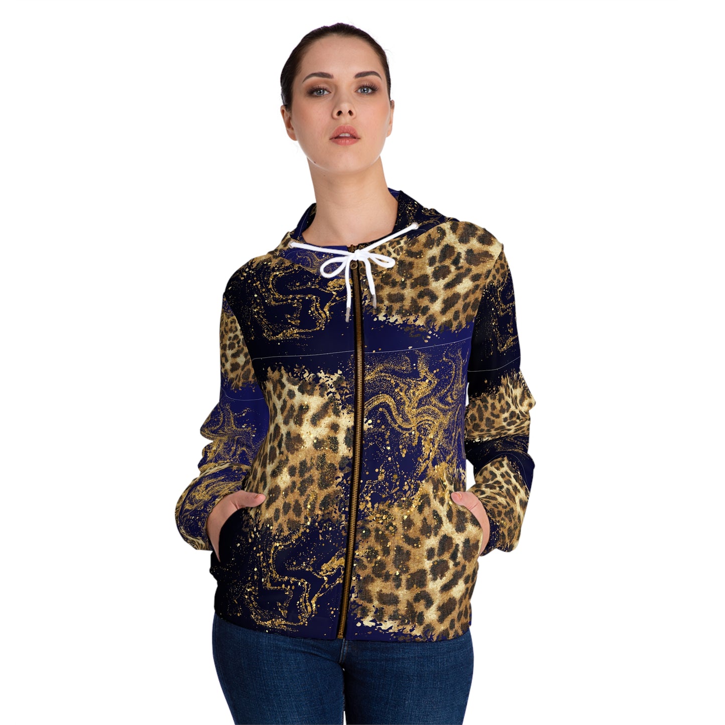 Leopard Marble Full-Zip Hoodie — Women's Animal Print Zip-Up©
