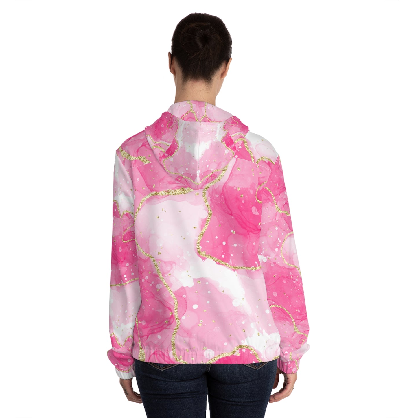 Pink Gold Marble Full-Zip Hoodie — Women's Floral Abstract AOP©