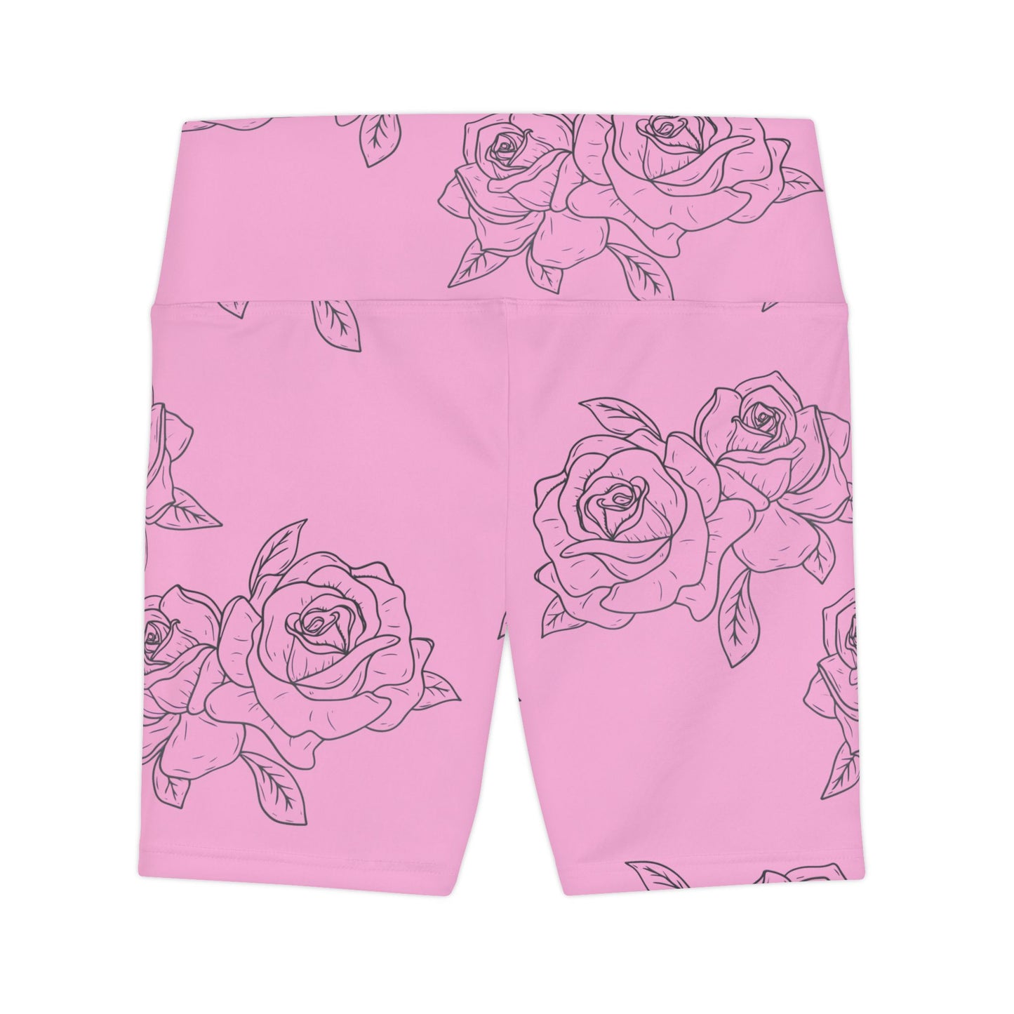 Pink Rose Print Women's Workout Shorts — Floral Activewear Bike Shorts©