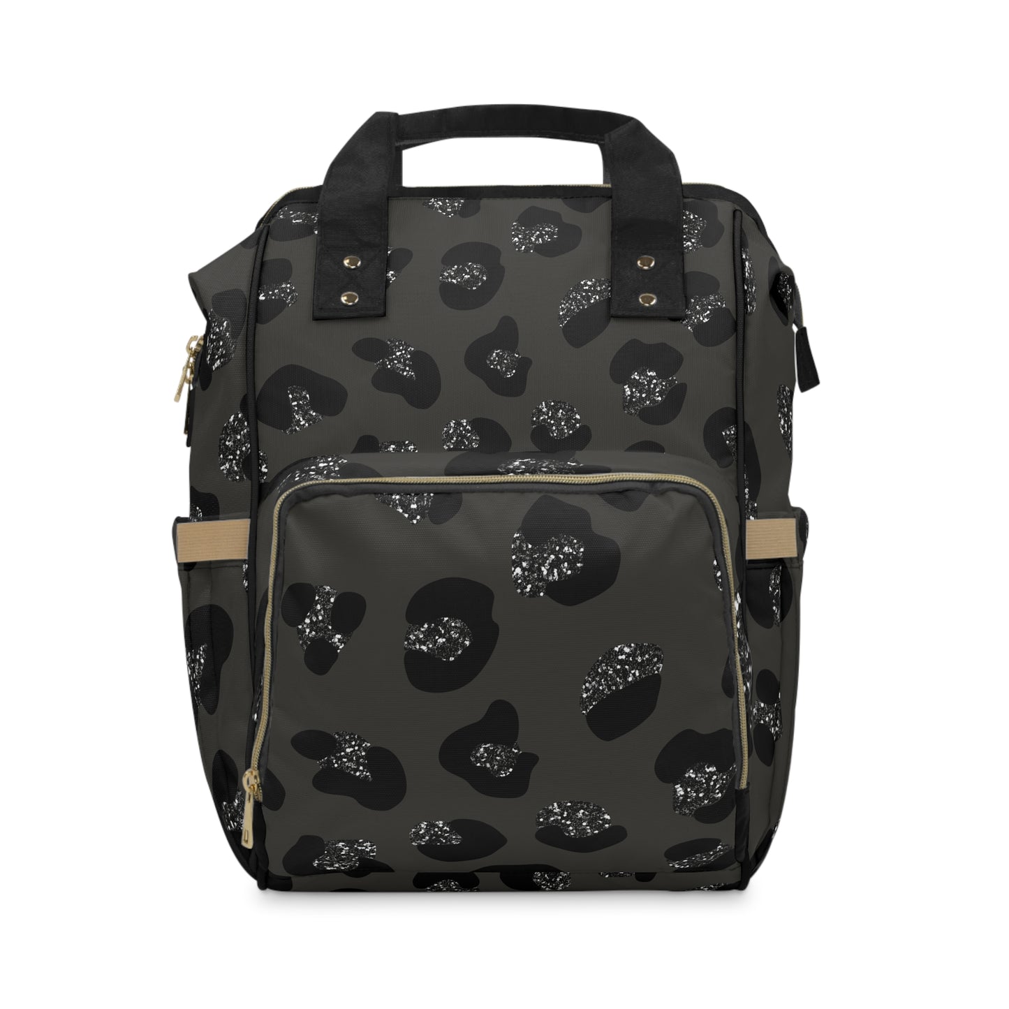 Multifunctional Diaper Backpack — Stylish Black Leopard Print Baby Bag©