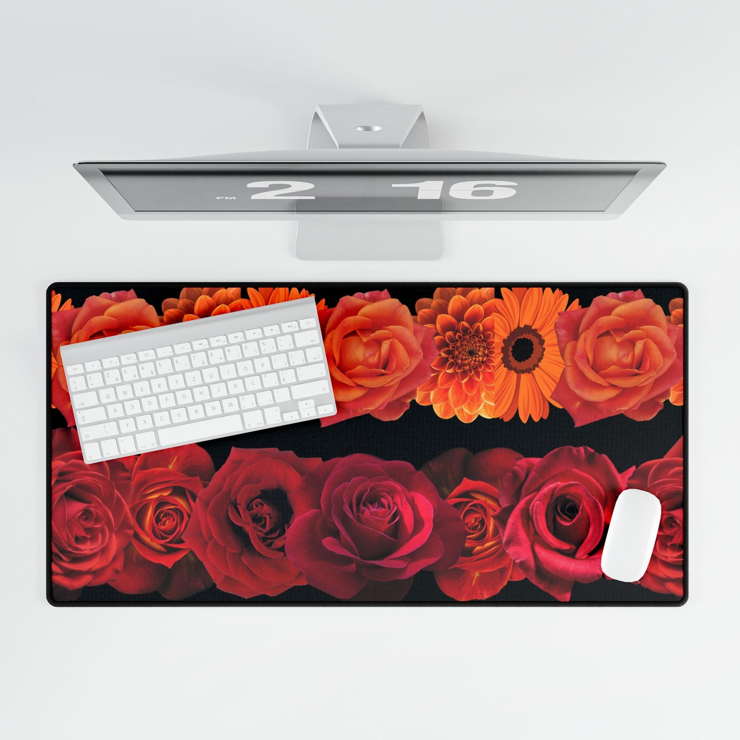 Floral Rows Desk Mat — Red & Orange Rose and Gerbera Mousepad
