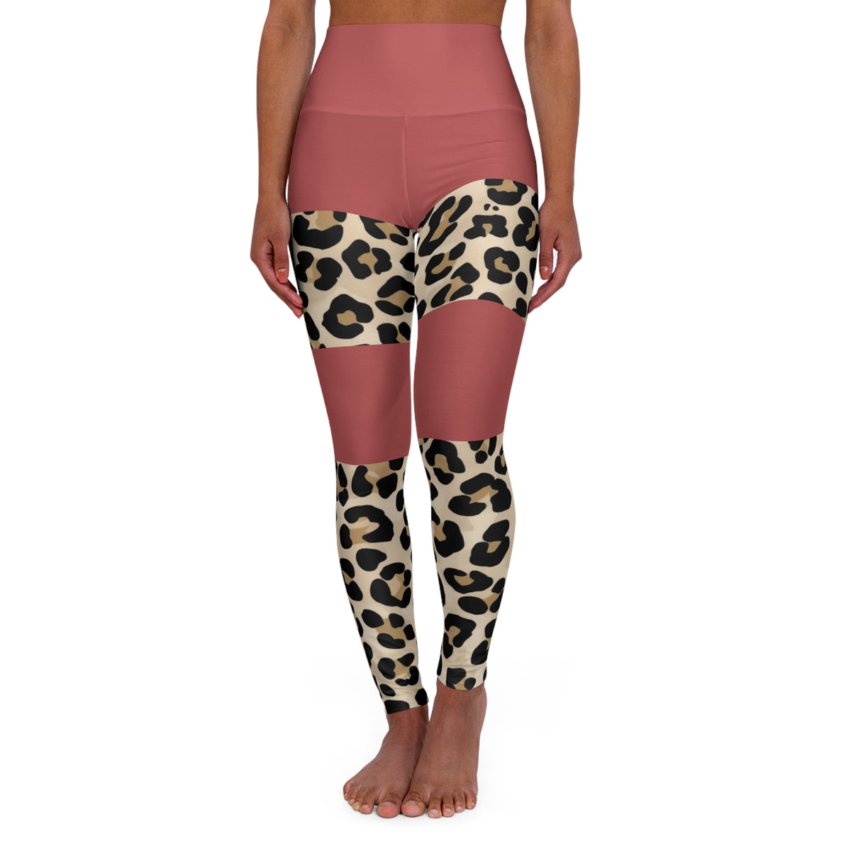 Leopard Block High-Waist Yoga Leggings — Mauve & Animal Print Activewear©