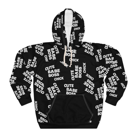 Cute Babe Boss Chick Hoodie — All-Over Print Black Pullover©