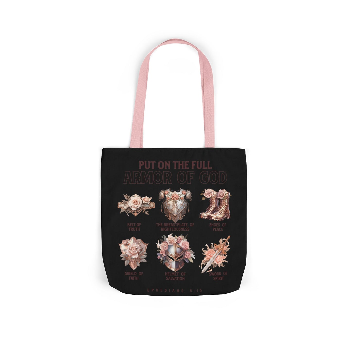 Floral Icons Canvas Tote — "Put On The Full Armour of God" with psalm 91 prayer on the Back.
