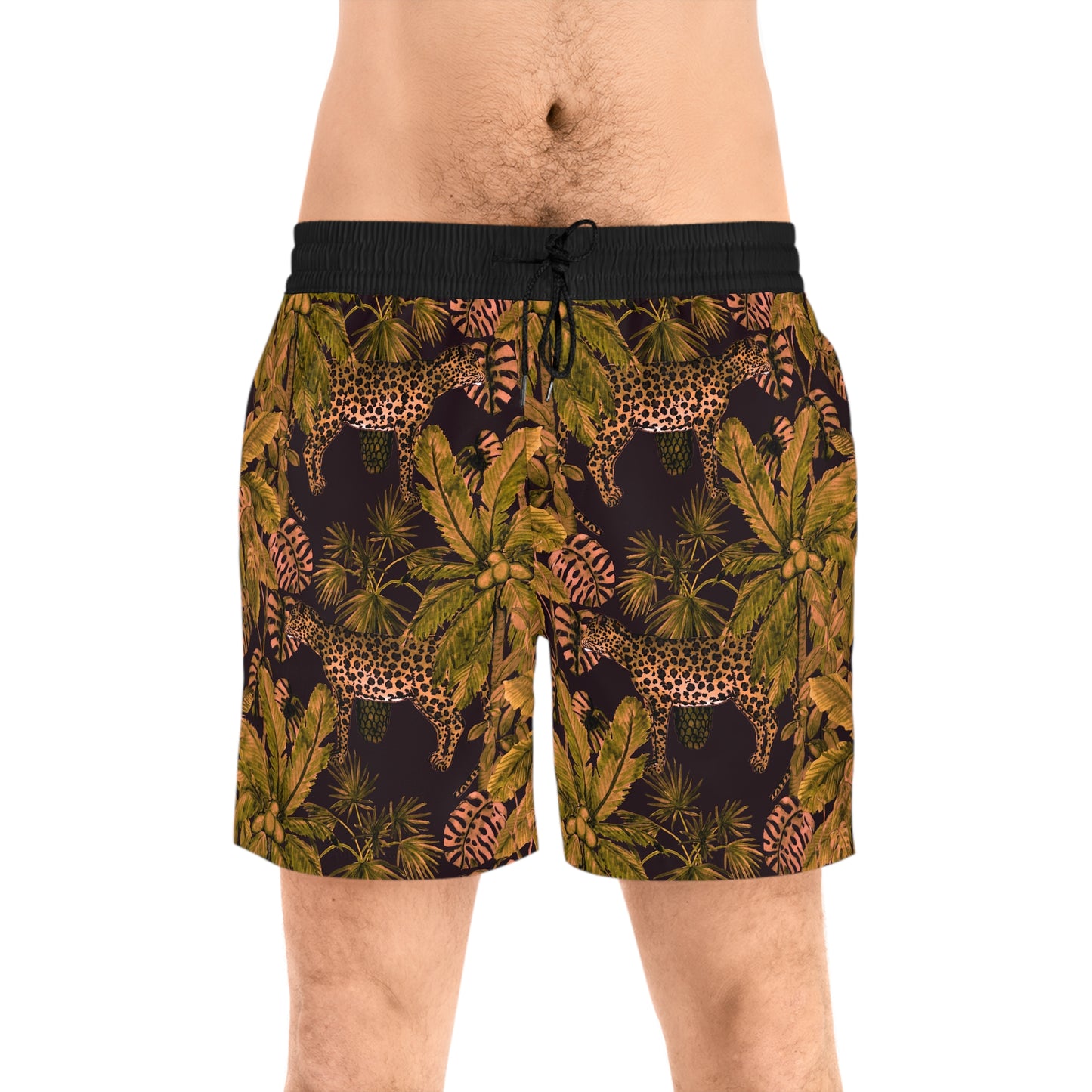 Leopard Jungle Swim Shorts — Men's Mid-Length Tropical Swim Trunks©