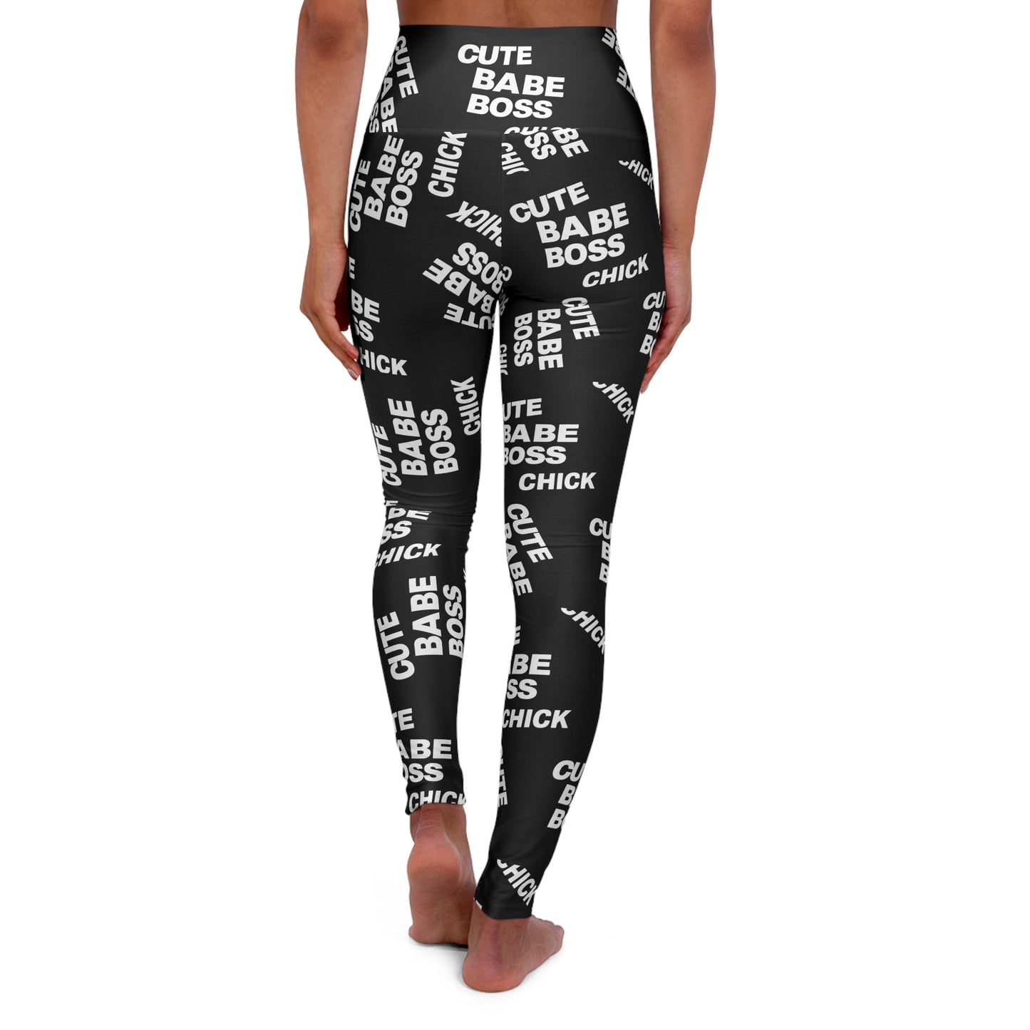 Cute Babe Boss High-Waisted Yoga Leggings — All-Over Text Print©