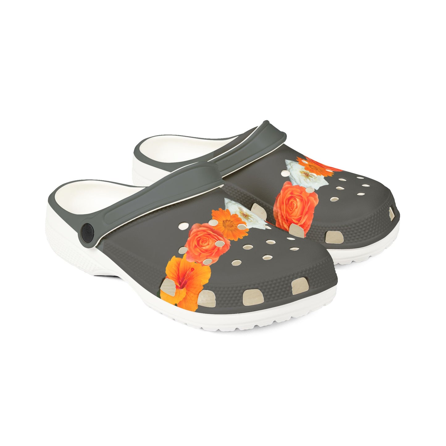 Floral EVA Foam Clogs — Orange Rose Band Slip‑On Shoes
