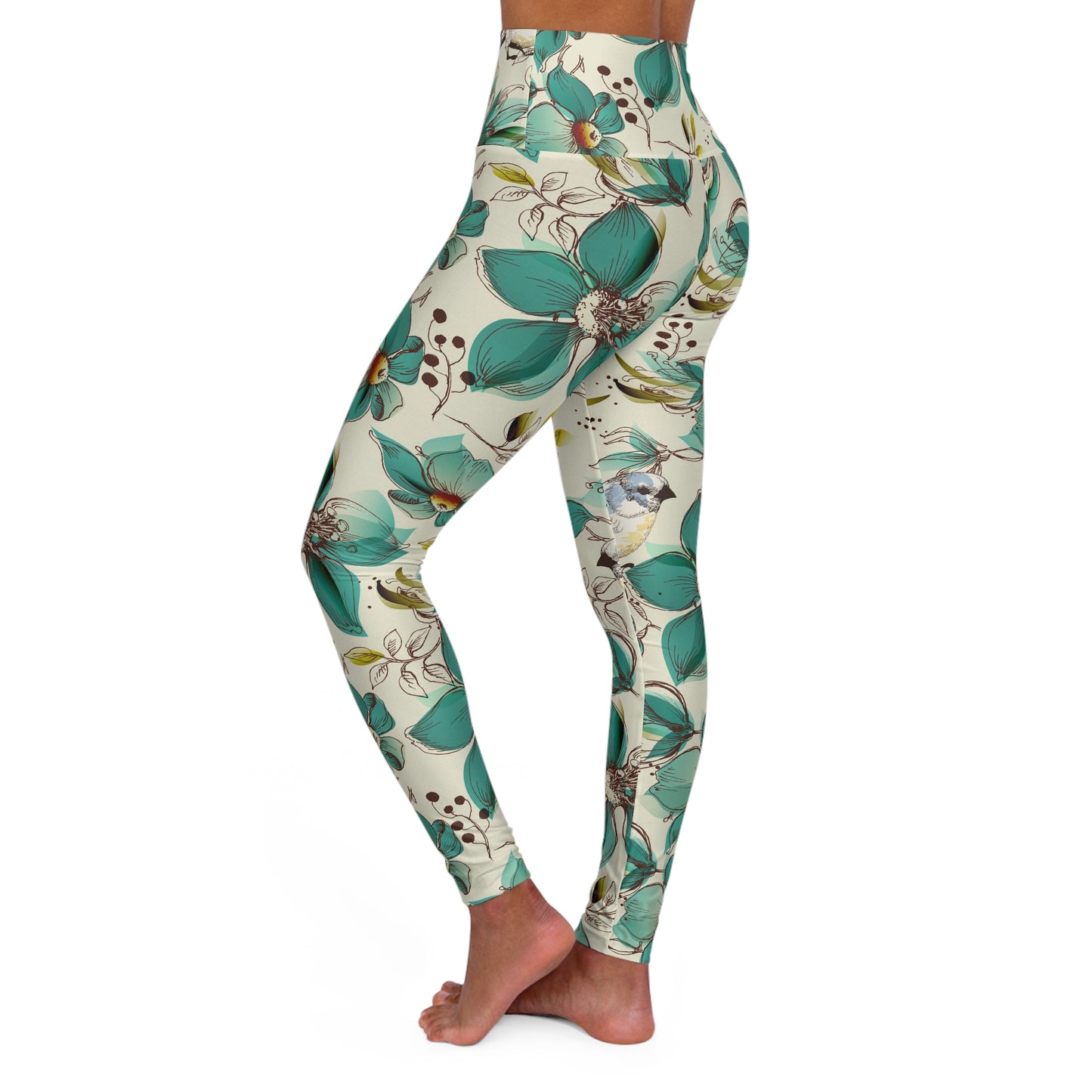 Teal Floral High-Waist Leggings — Stretch Activewear