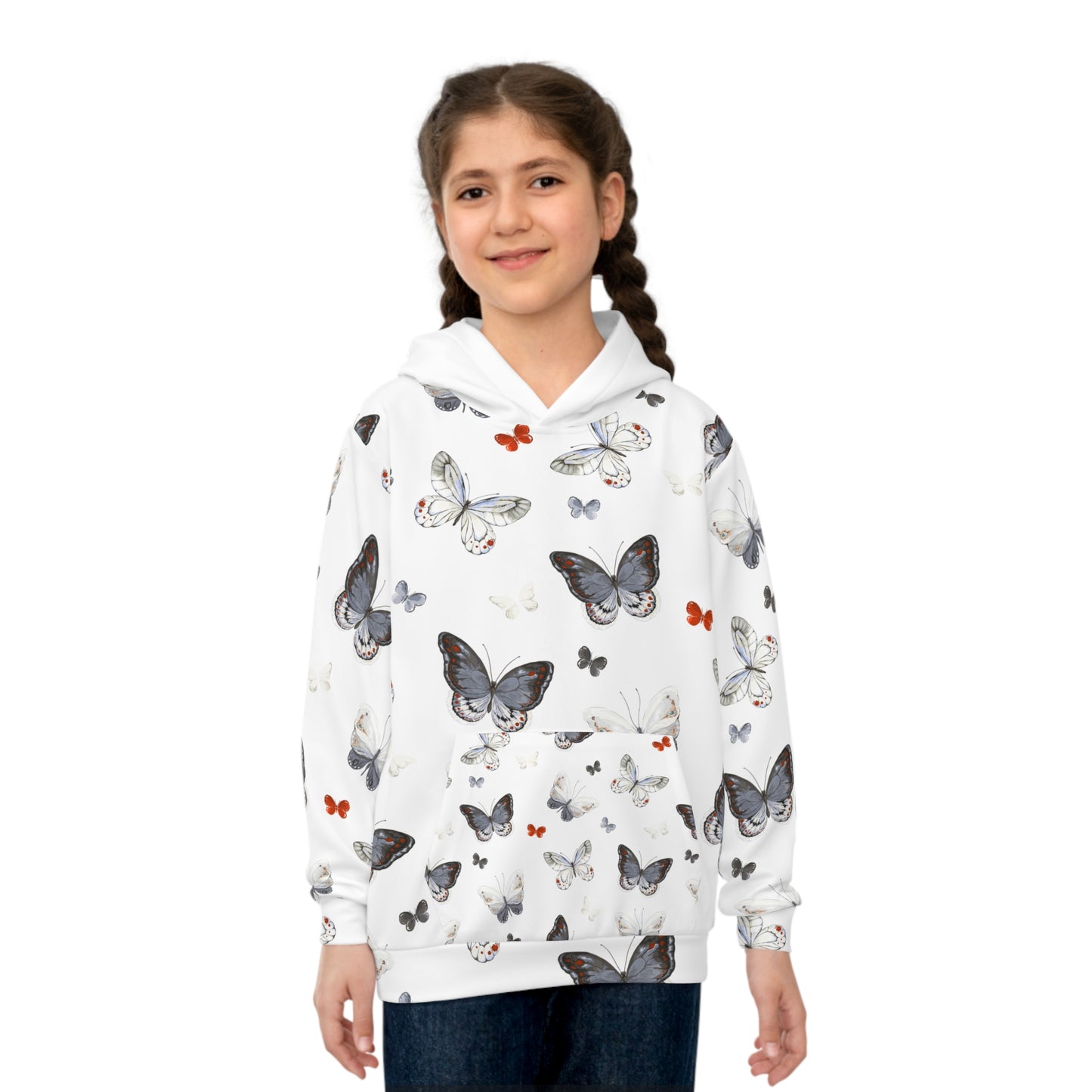 Butterfly Print Children's Hoodie — White All-Over-Print Kids Pullover©