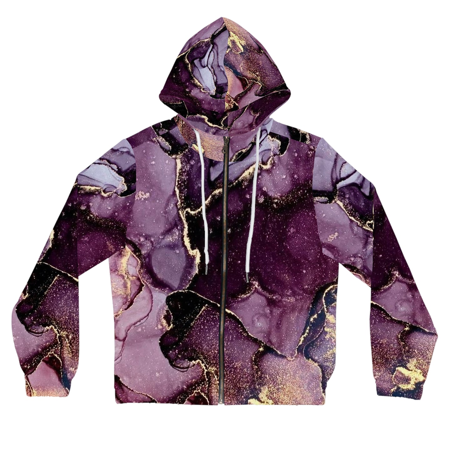 Purple Marble Zip Hoodie — Gold Vein Abstract All-Over Print©