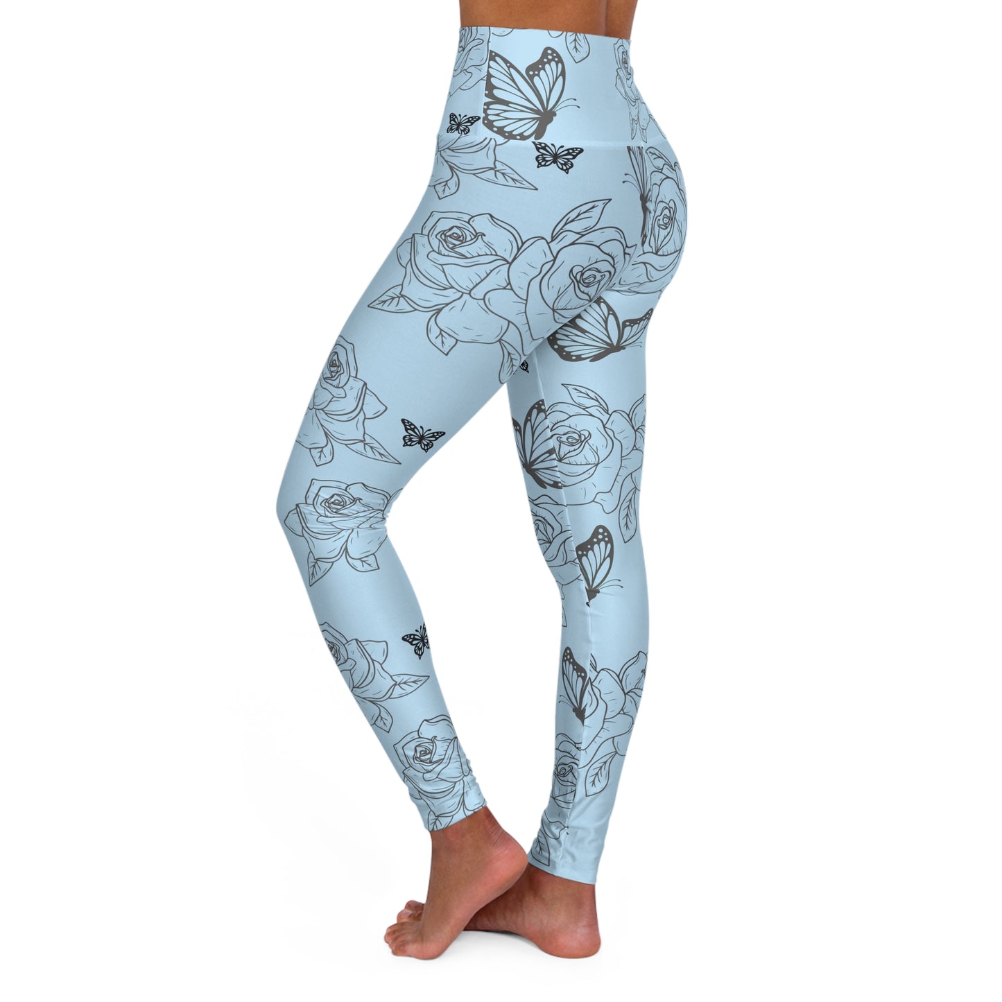 Blue Rose & Butterfly High-Waisted Leggings©