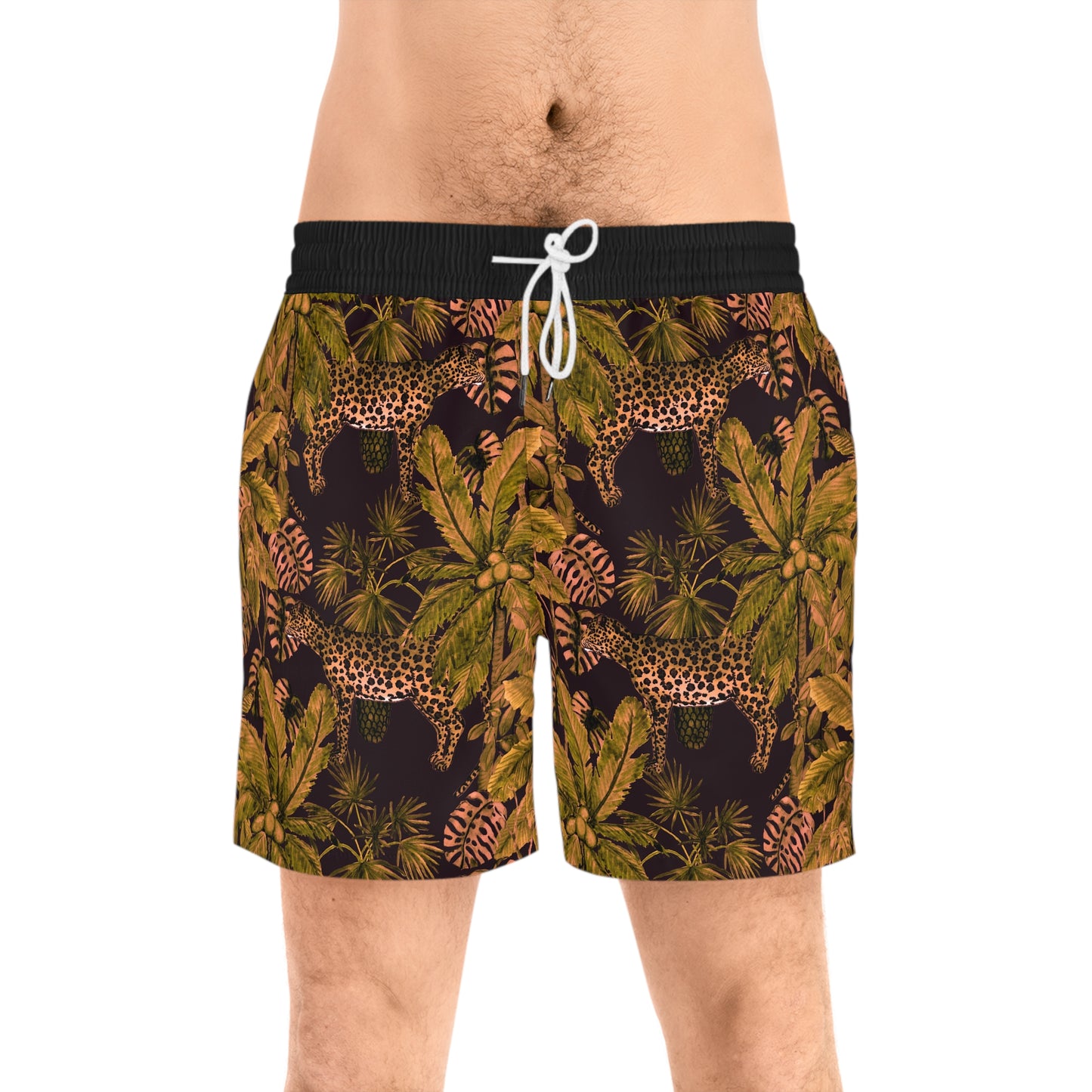 Leopard Jungle Swim Shorts — Men's Mid-Length Tropical Swim Trunks©