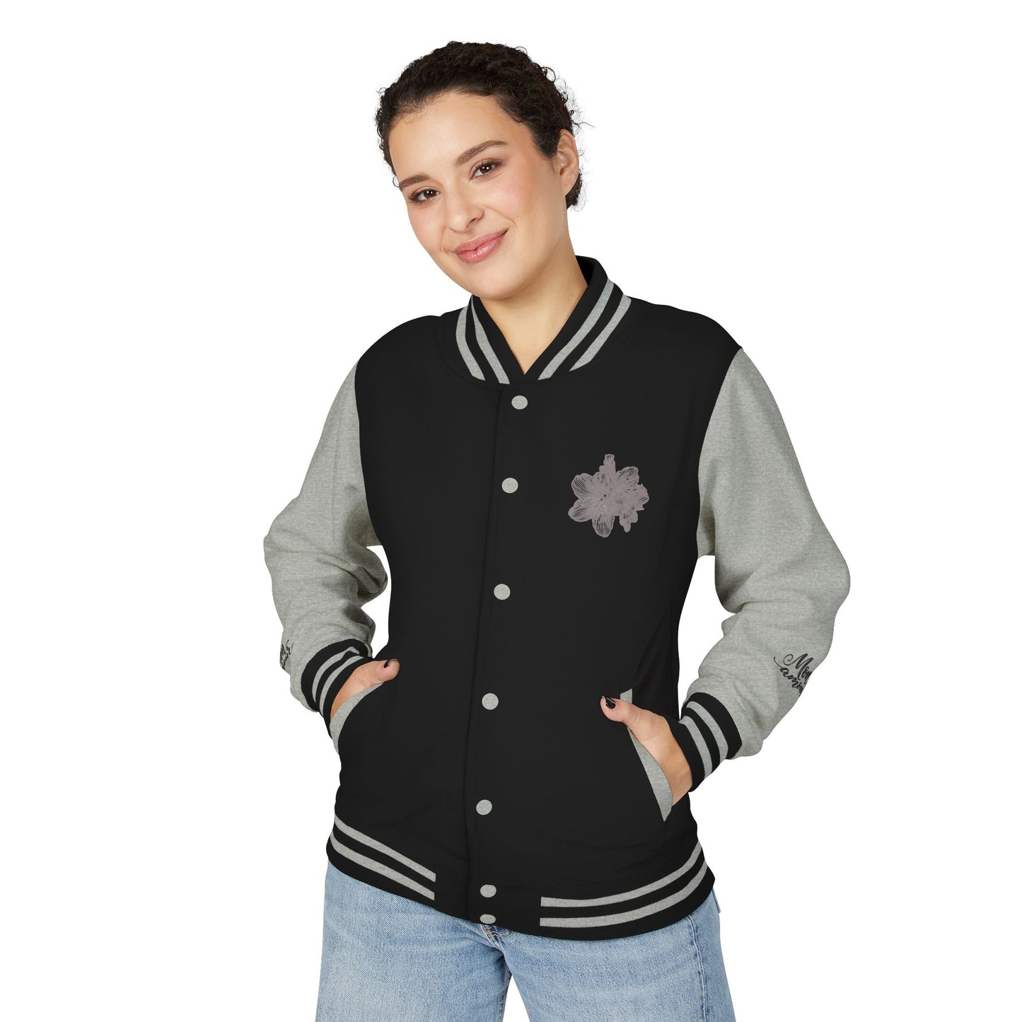 Letterman Jacket — Minimal Floral Patch Varsity Jacket©