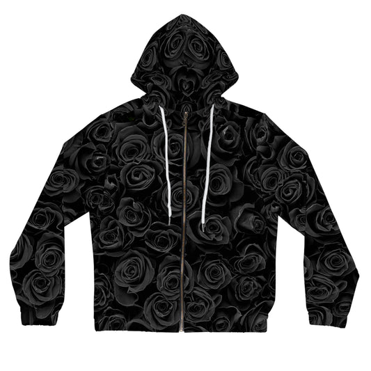 Hoodie — All-Over Black Rose Zip-Up Hoodie©