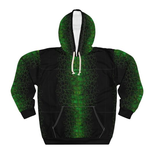 Green Snake Scale Hoodie — All-Over Print Reptile Pullover©