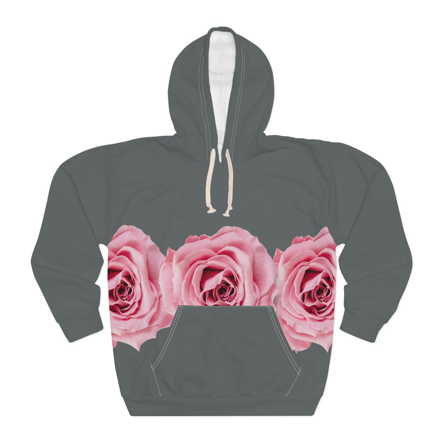 Pink Rose Band Hoodie — Floral Pullover with Watercolour Roses©
