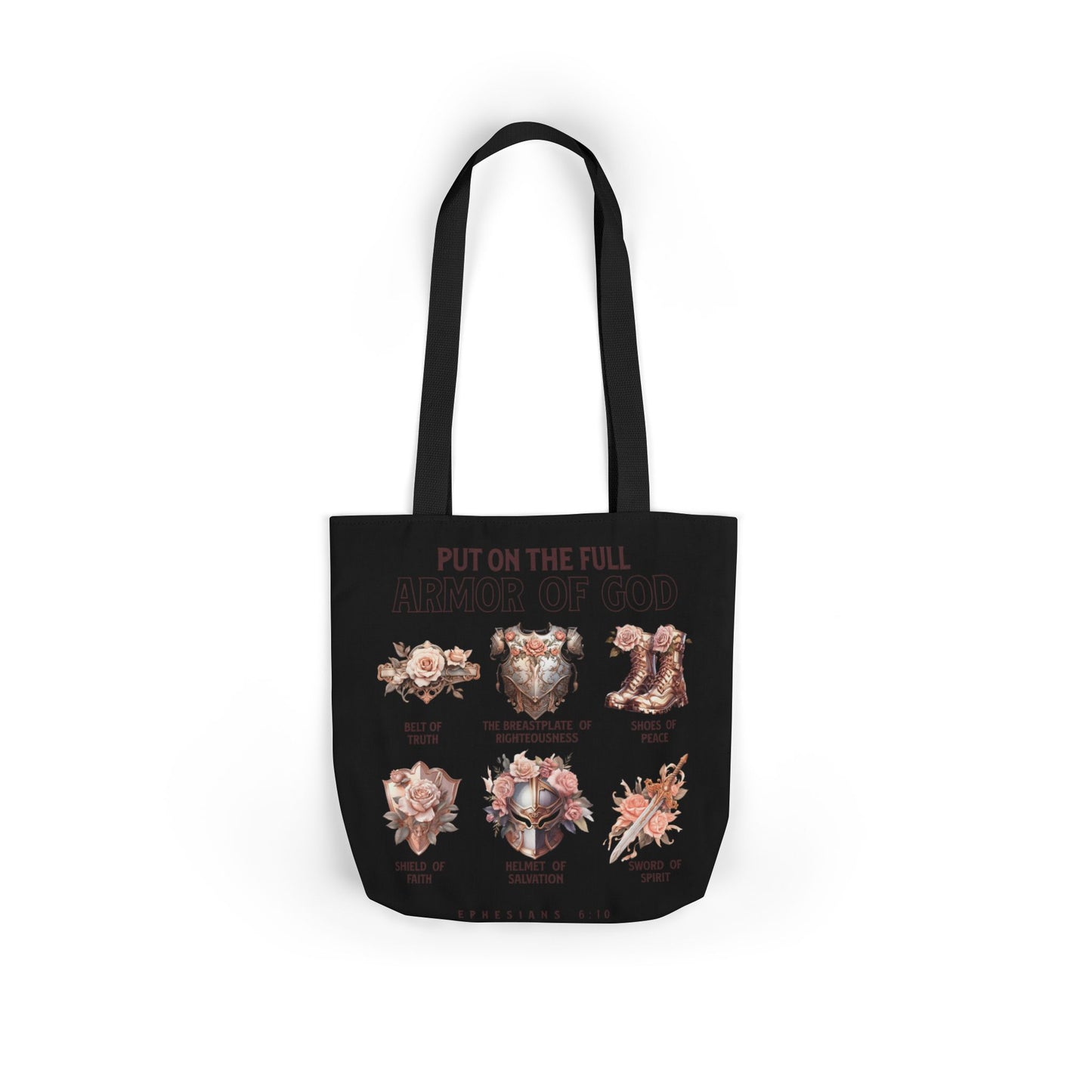 Floral Icons Canvas Tote — "Put On The Full Armour of God" with psalm 91 prayer on the Back.
