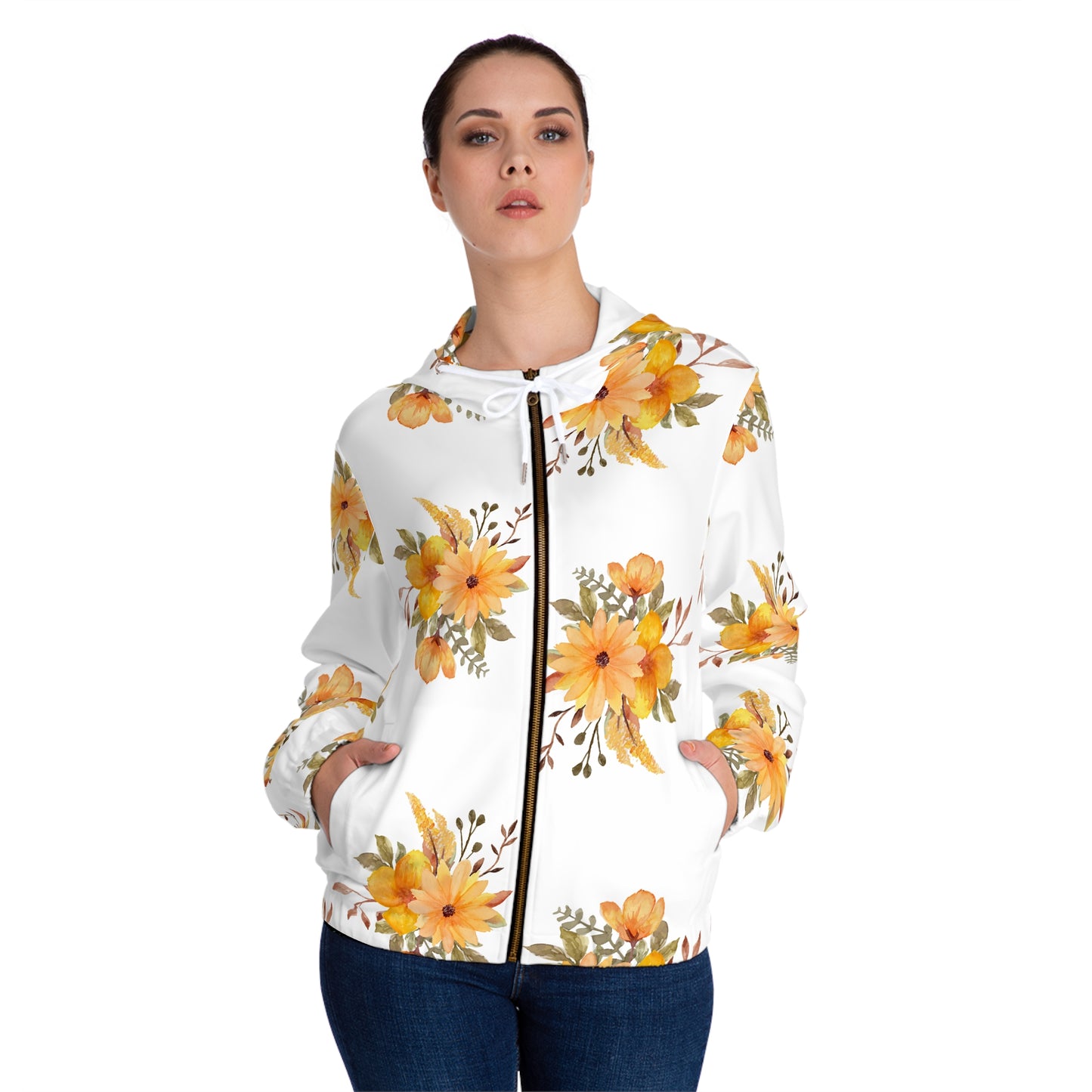 Floral Sunflower Zip Hoodie — Women's Full-Zip Floral Sunflower Jacket