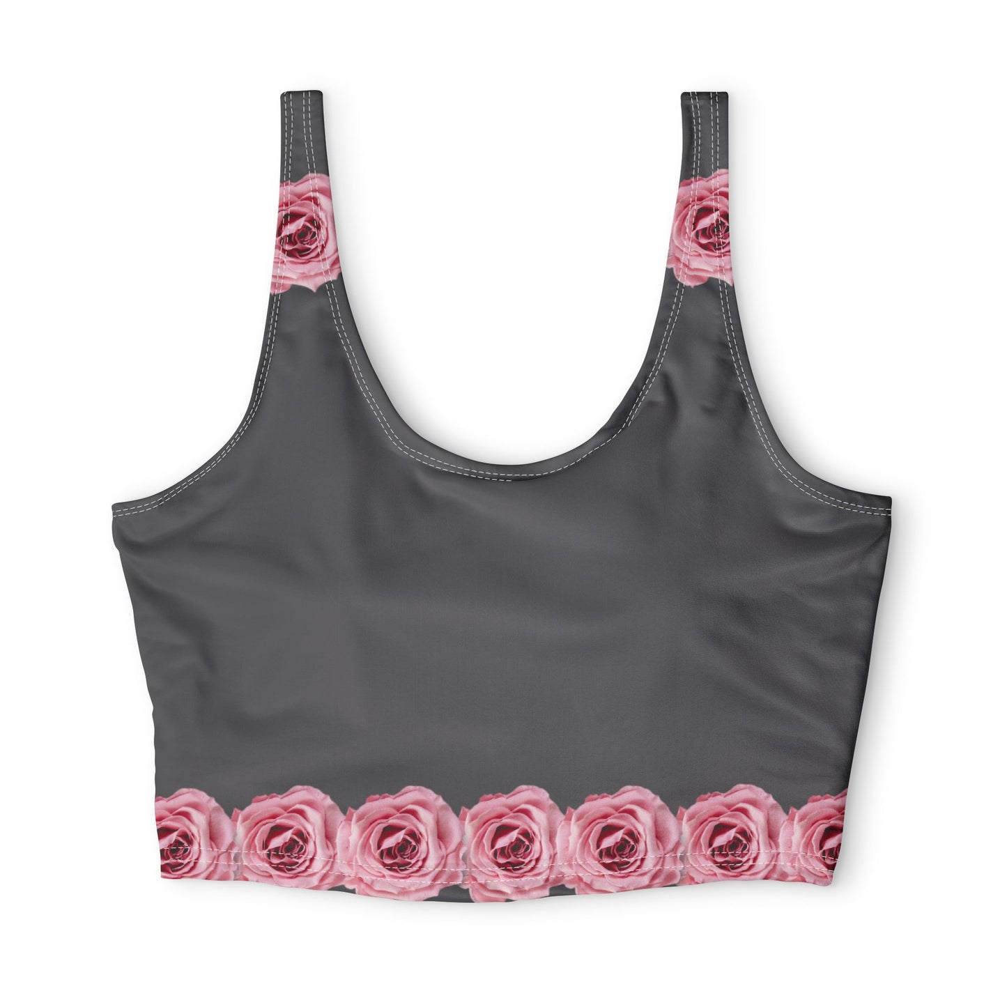 Pink Rose Border Sports Bra — Floral Athletic Crop Top©