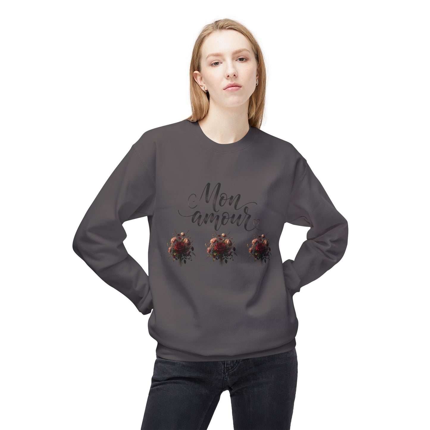Floral Rose Bouquet Crewneck Sweatshirt — Vintage Dark Romantic Floral Design