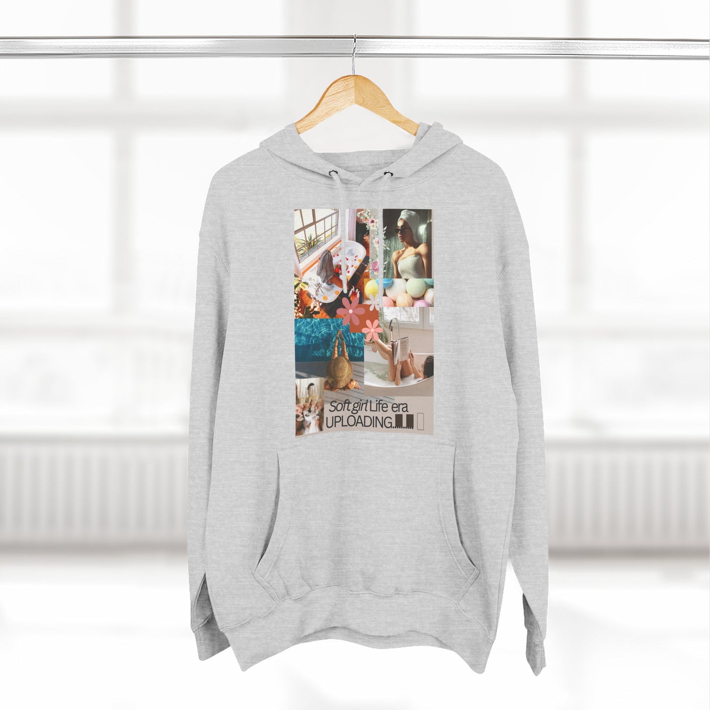 Collage Graphic Hoodie — "Soft Girl Era Uploading" Cozy Fleece Pullover©