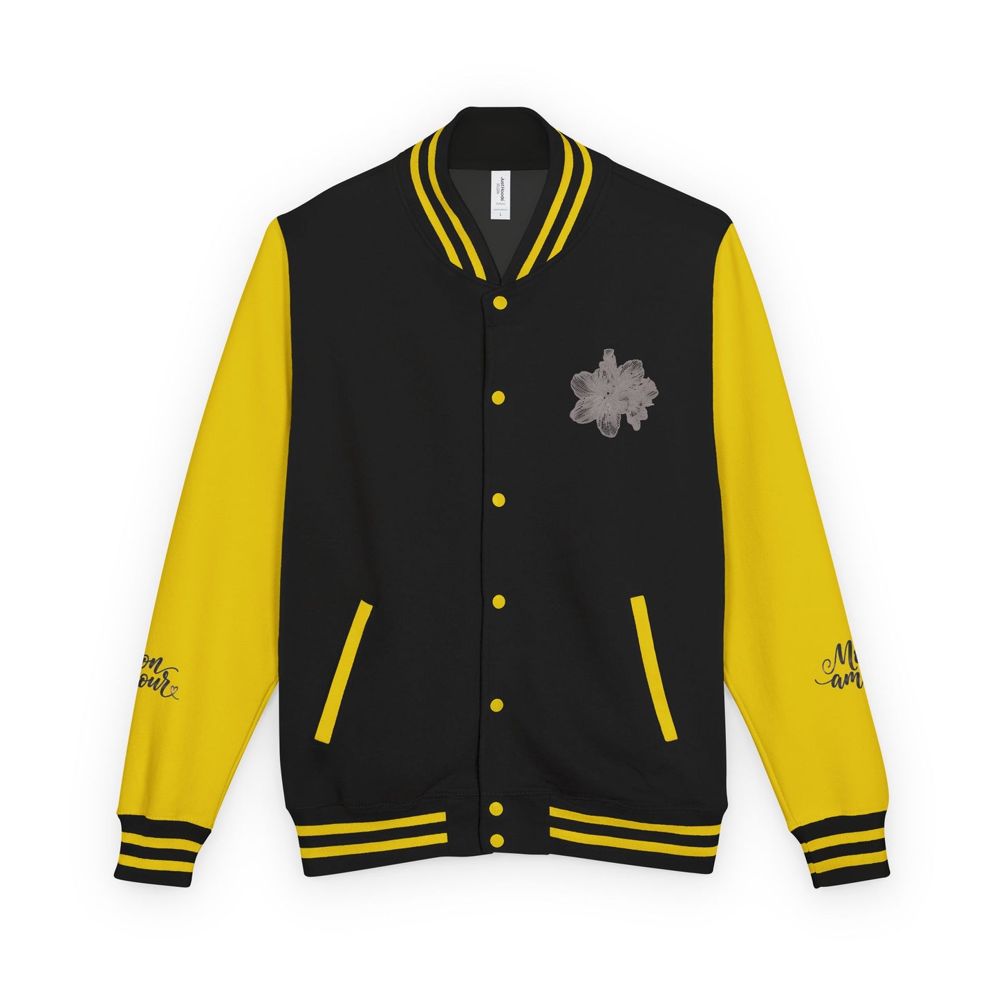 Letterman Jacket — Minimal Floral Patch Varsity Jacket
