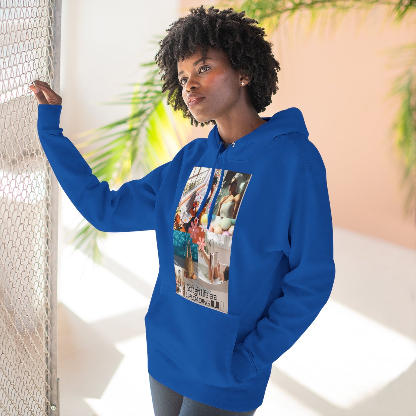 Collage Graphic Hoodie — "Soft Girl Era Uploading" Cozy Fleece Pullover©