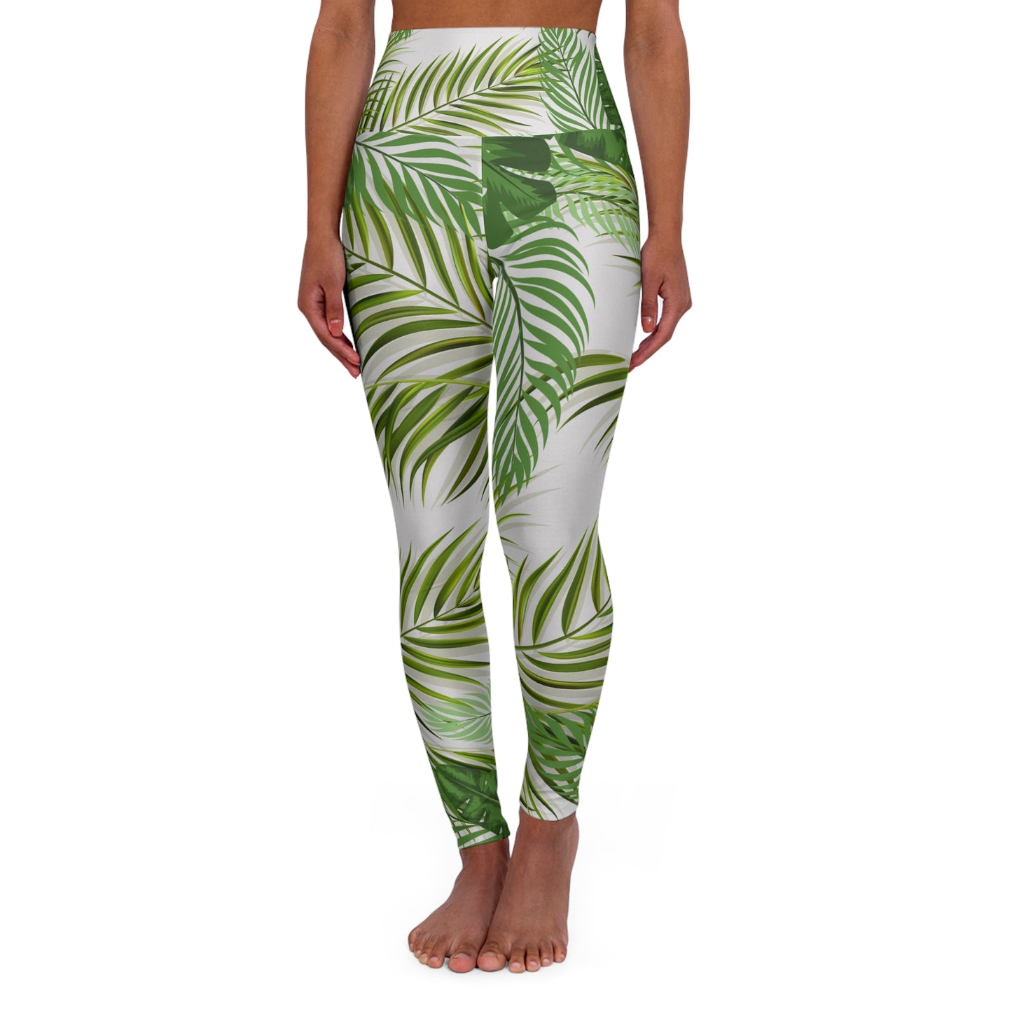 Tropical Palm Print High-Waisted Yoga Leggings©