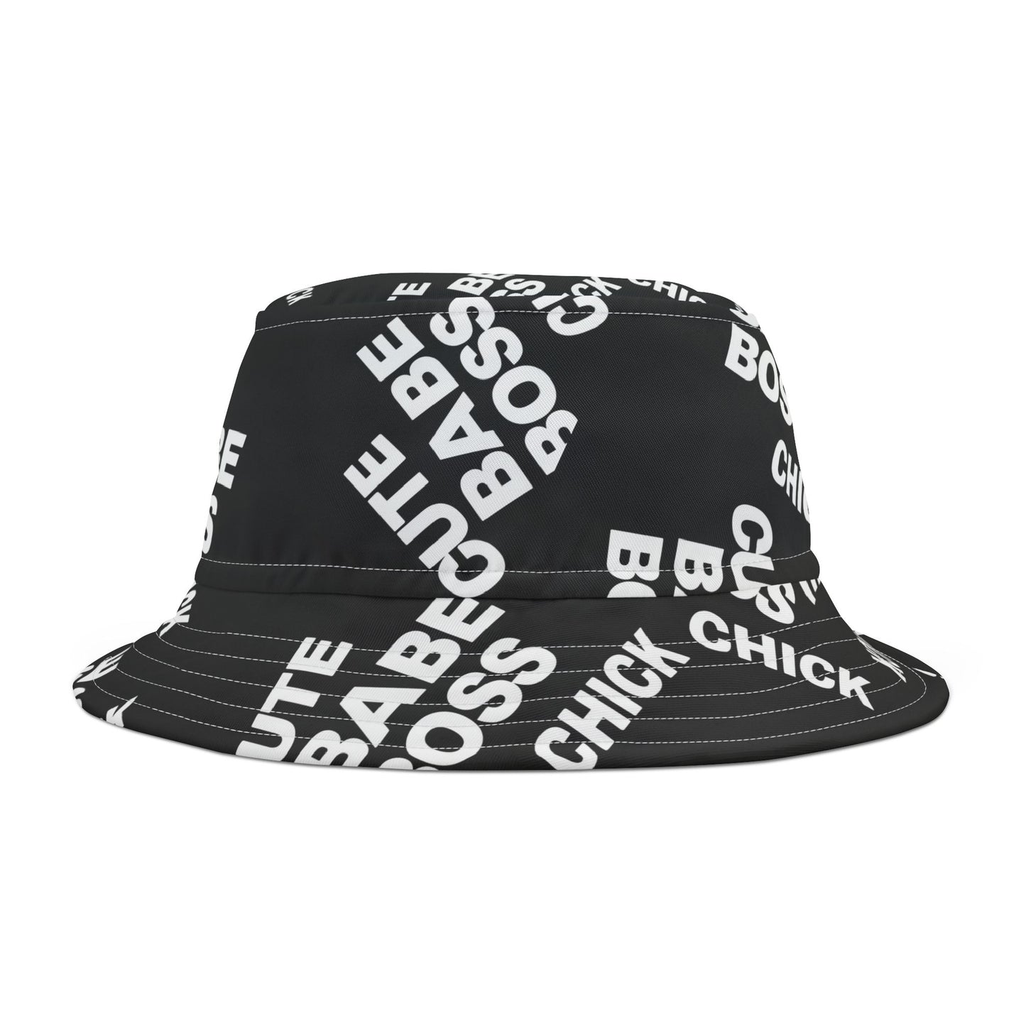 Cute Babe Boss Bucket Hat — Graphic Black All-Over Print