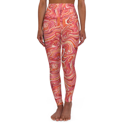 Marbled Pink High-Waist Yoga Leggings — Swirl Print Activewear©