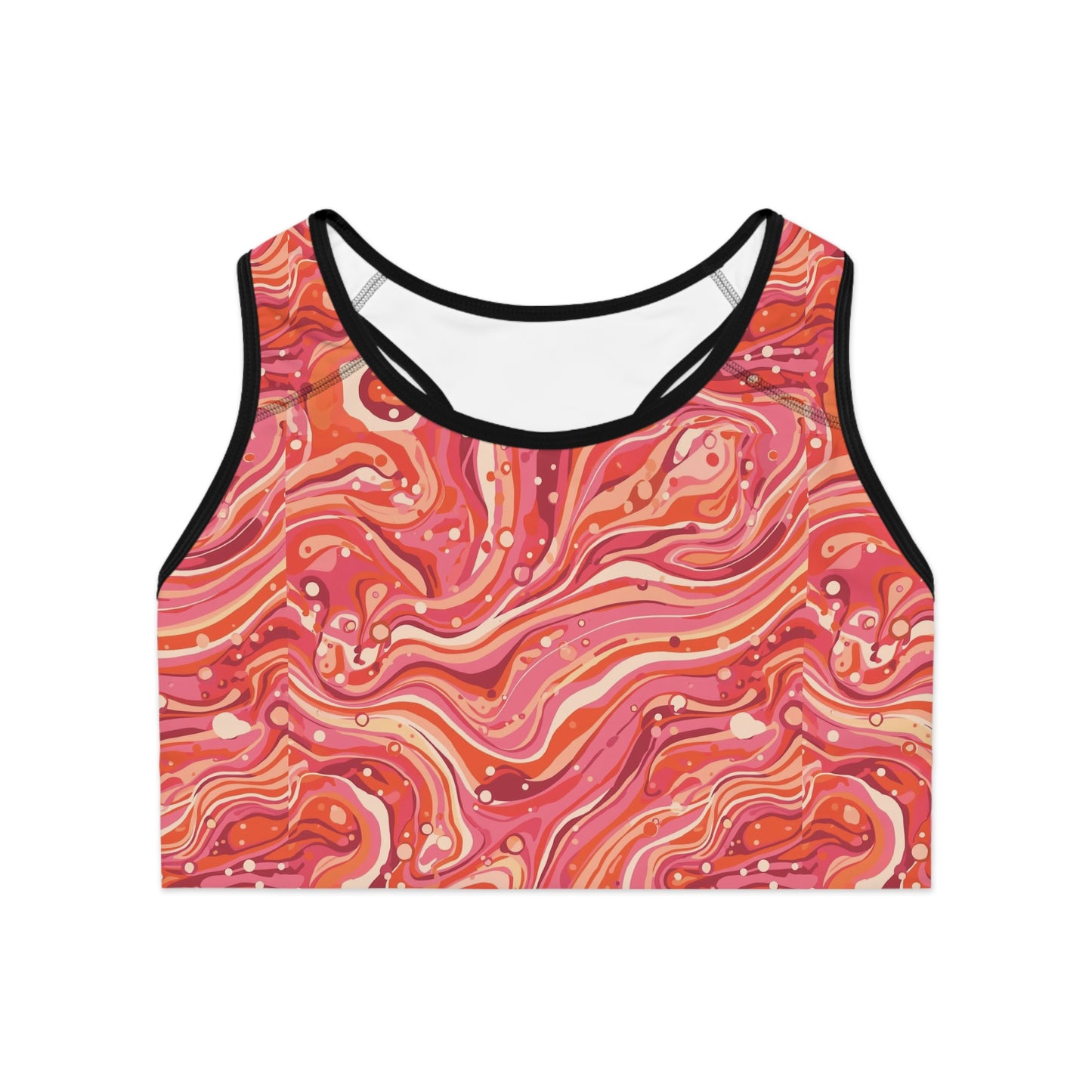 Pink Swirl Marble Sports Bra — Vibrant All-Over-Print Activewear