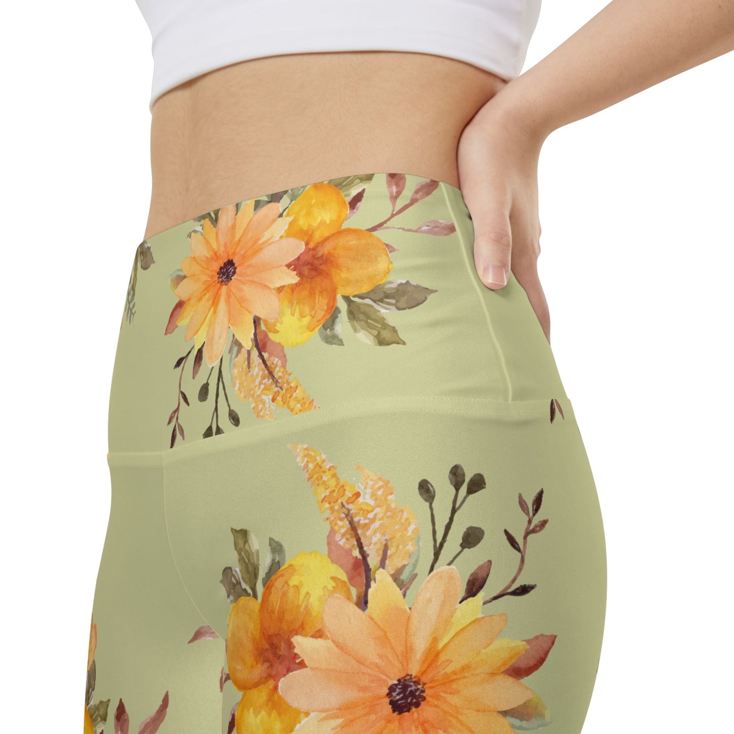 Sage Green Sunflower Workout Shorts — Women's Athletic Running & Gym Shorts©