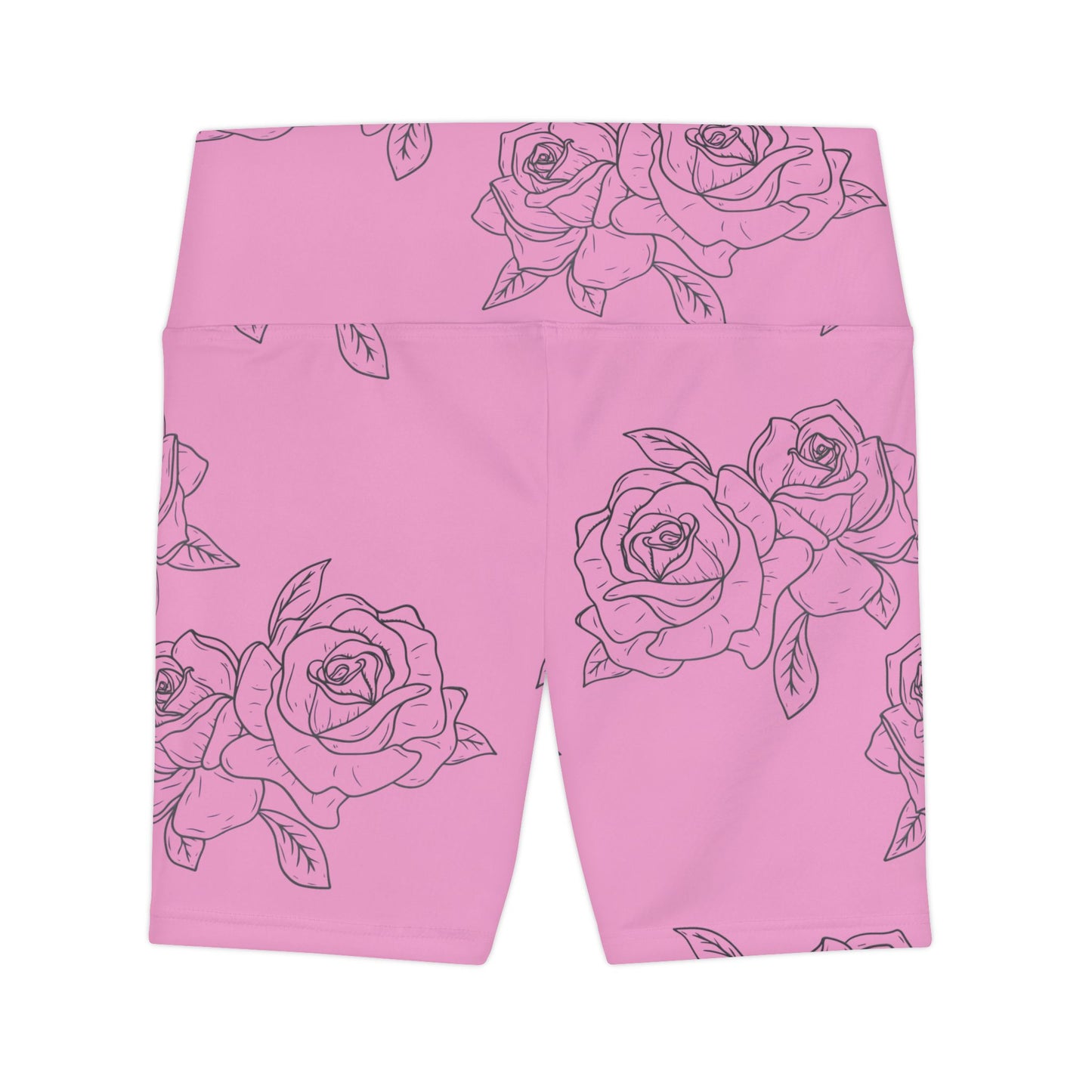 Pink Rose Print Women's Workout Shorts — Floral Activewear Bike Shorts©