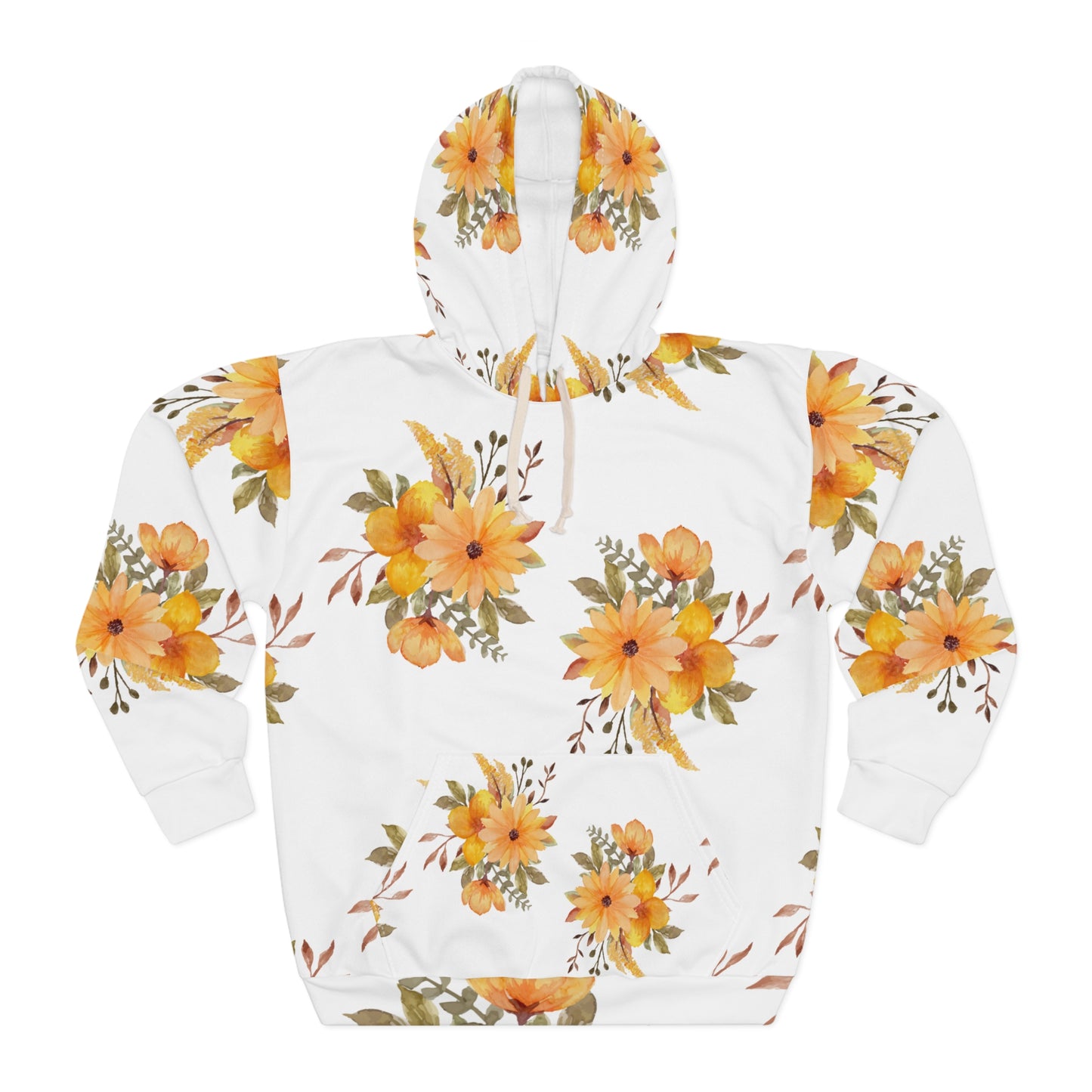 Yellow Floral All-Over Print Hoodie — Watercolour Sunflower Pullover©