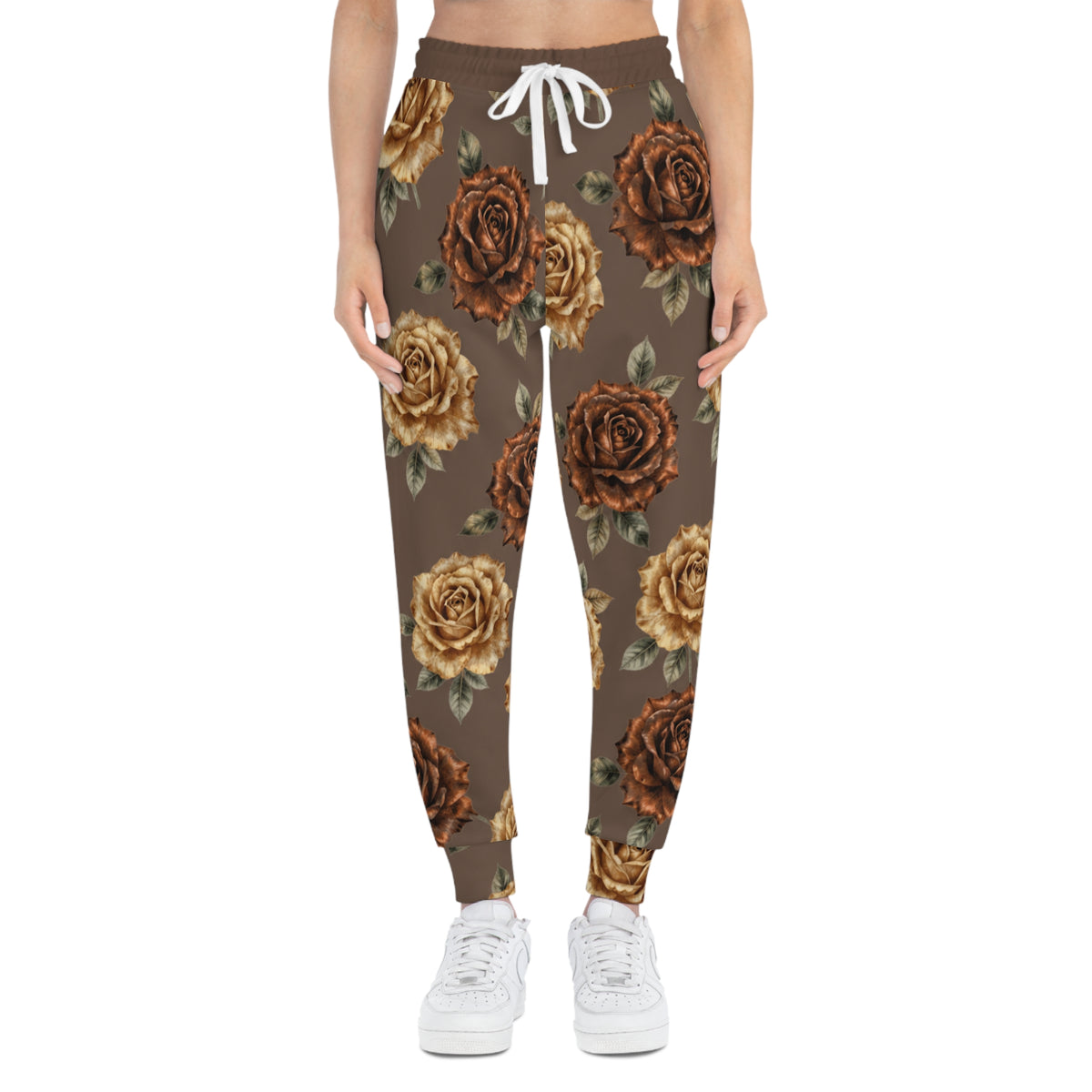Vintage Brown Rose Joggers — Floral Athletic Sweatpants©