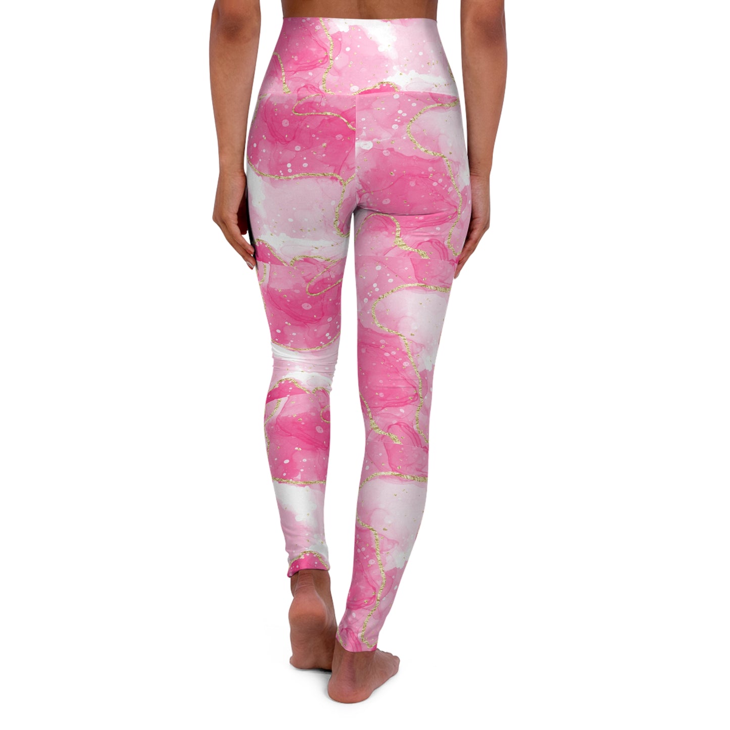 Pink Marble High-Waist Yoga Leggings — Floral Abstract AOP©